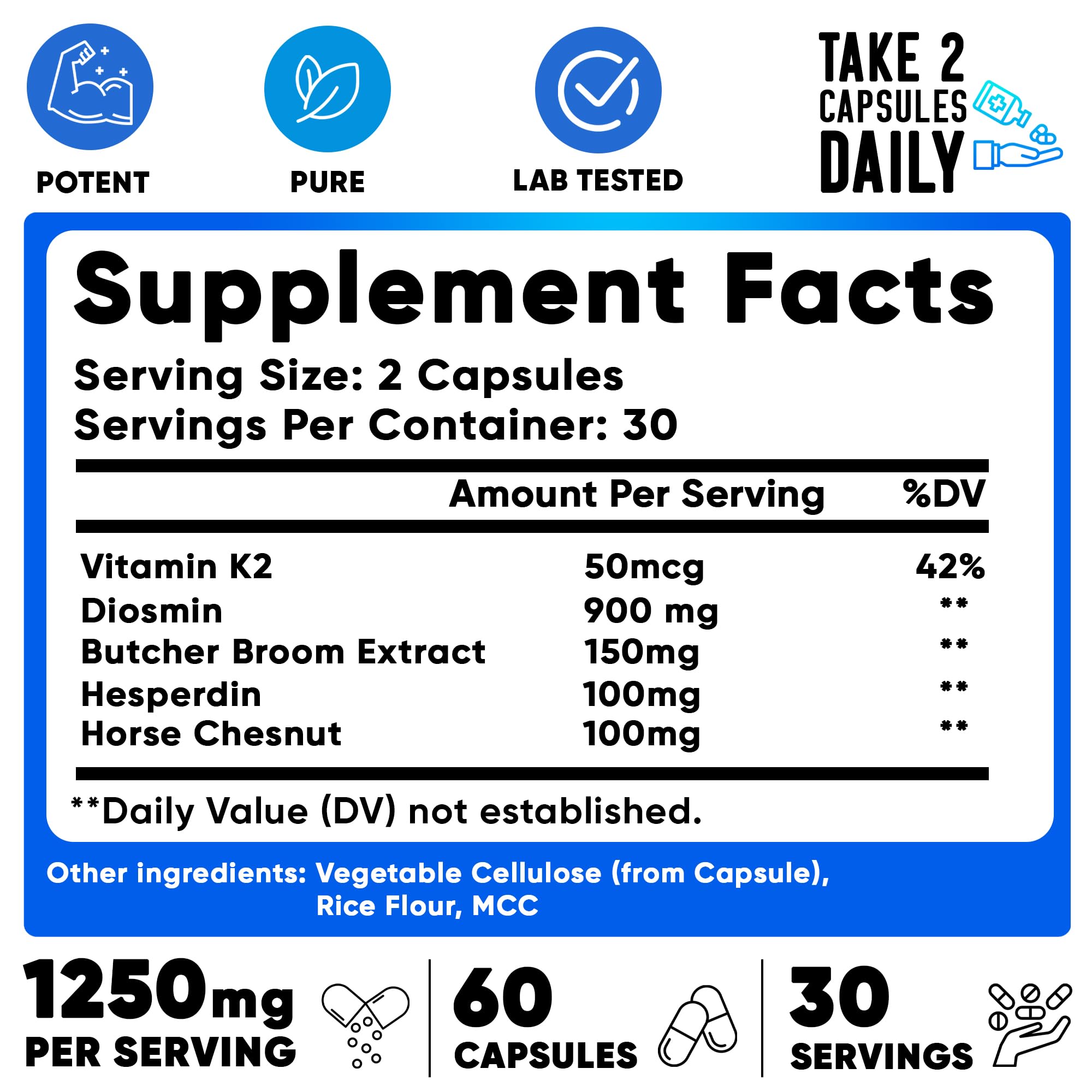 Foto 3 pulgar | Suplemento Vein Vitality, Complejo De Diosmina Y Hesperidina, 1250 Mg - Venta Internacional.