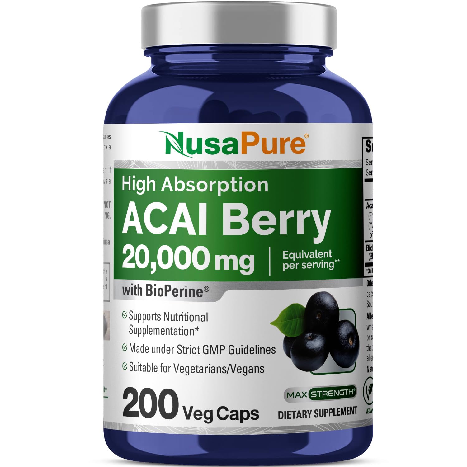 Foto 2 pulgar | Suplemento Nusapure Acai Berry, 2000 Mg, 200 Cápsulas Vegetarianas - Venta Internacional.
