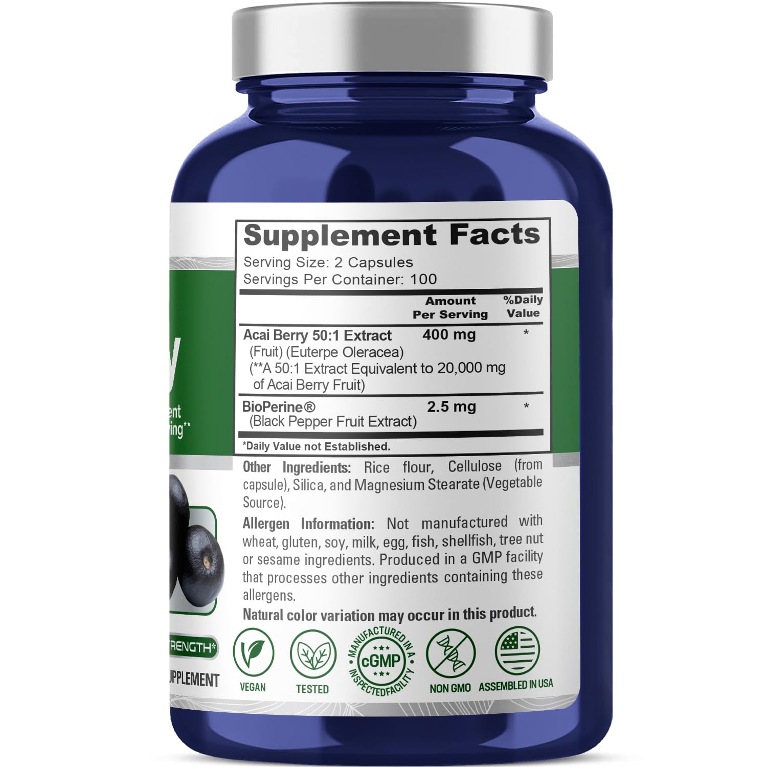 Foto 3 pulgar | Suplemento Nusapure Acai Berry, 2000 Mg, 200 Cápsulas Vegetarianas - Venta Internacional.