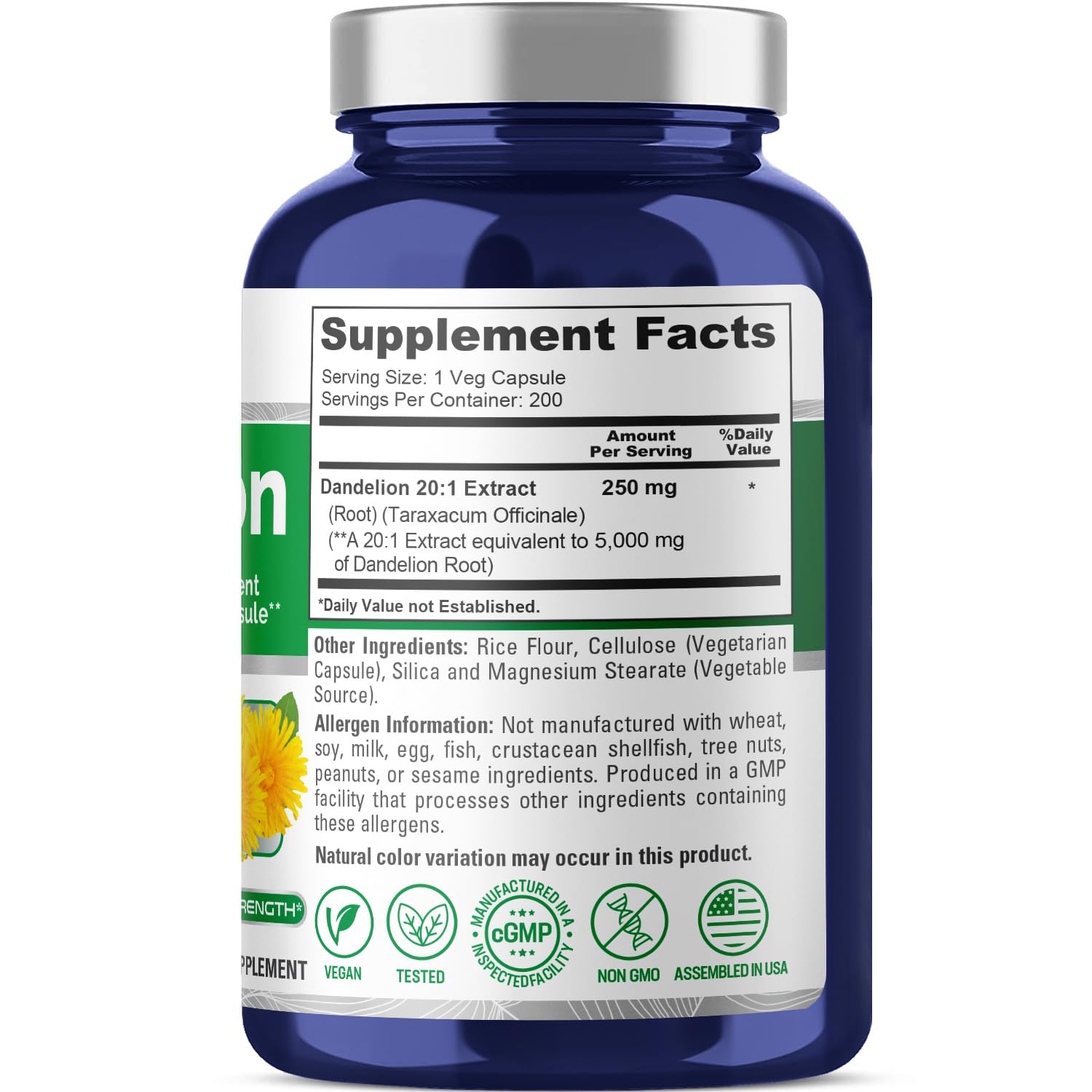 Foto 3 pulgar | Suplemento De Extracto De Raíz De Diente De León Nusapure, 5000 Mg, 200 Cápsulas - Venta Internacional.
