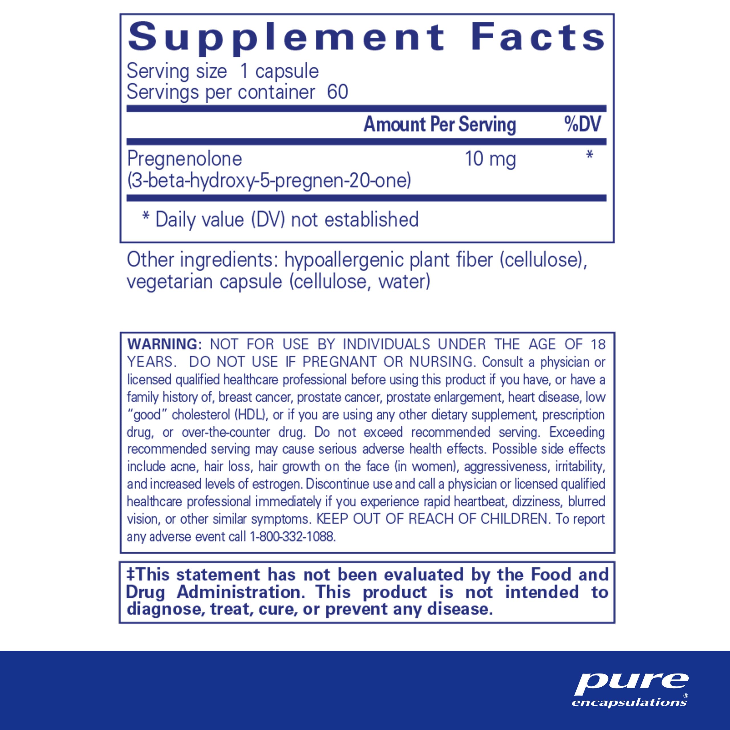 Foto 3 pulgar | Suplemento Pure Encapsulations Pregnenolone 10 Mg 60 Cápsulas - Venta Internacional.