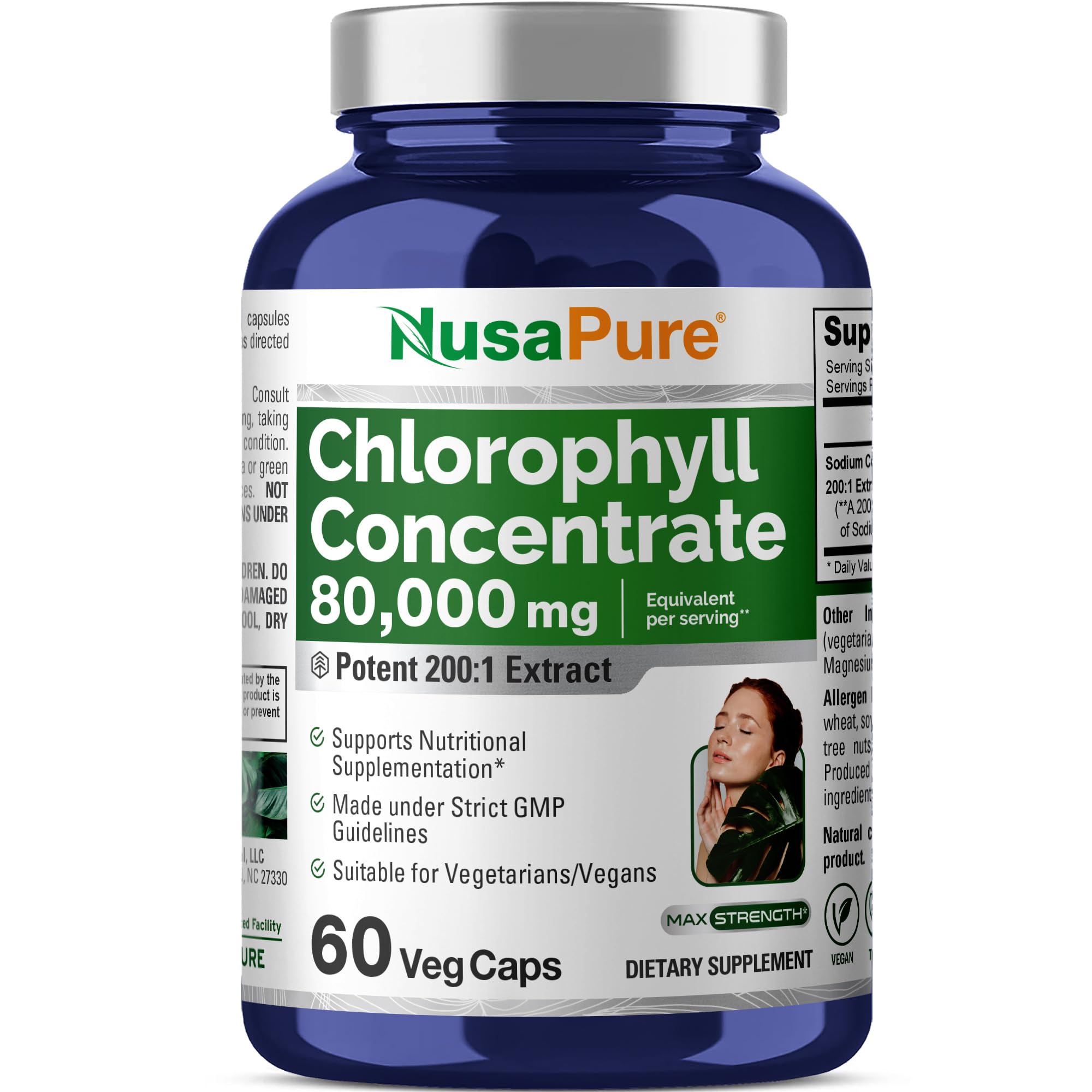 Foto 2 pulgar | Suplemento Nusapure Chlorophyll 400 Mg 60 Cápsulas Vegetarianas - Venta Internacional.