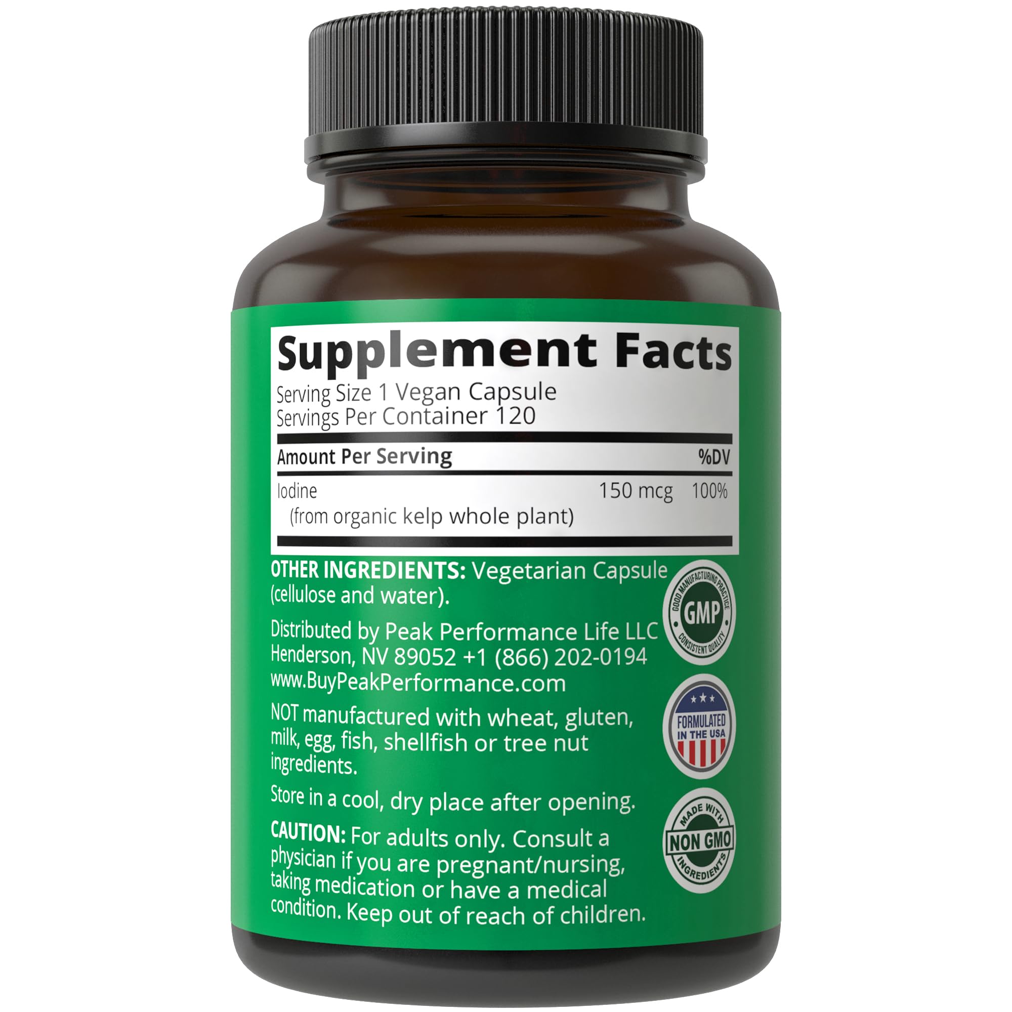 Foto 5 | Suplemento Peak Performance Yodo 120 Cápsulas Veganas - Venta Internacional.