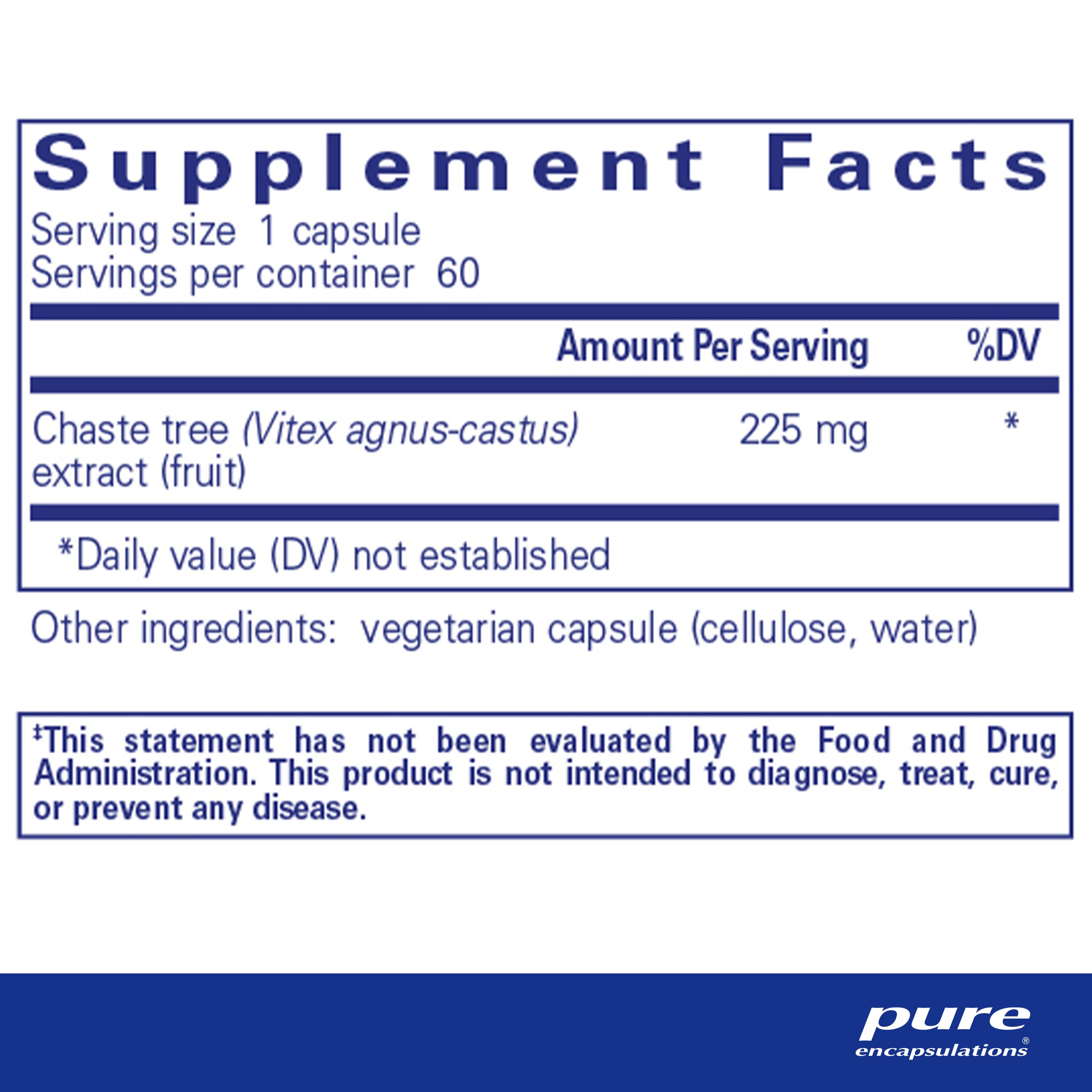 Foto 3 pulgar | Suplemento Pure Encapsulations Chaste Tree (vitex) 60 Cápsulas - Venta Internacional.