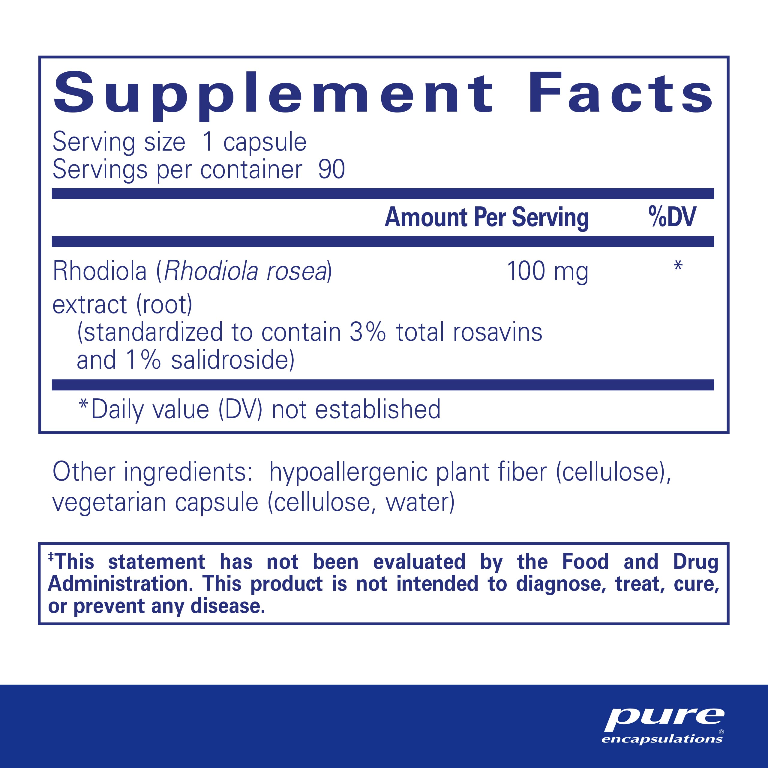 Foto 3 pulgar | Suplemento Pure Encapsulations Rhodiola Rosea 90 Cápsulas - Venta Internacional.