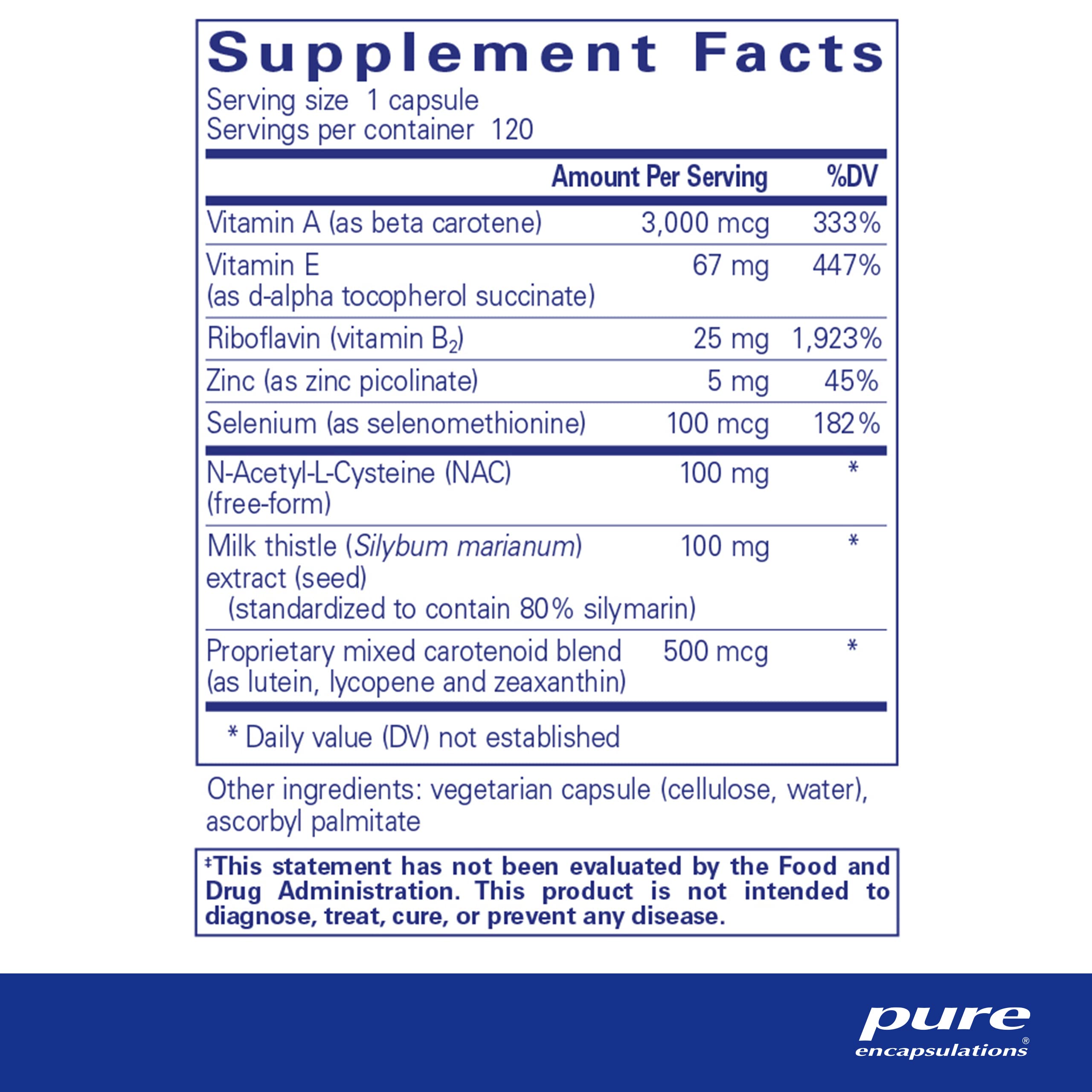 Foto 3 pulgar | Fórmula Antioxidante Supplement Pure Encapsulations 120 Cápsulas - Venta Internacional.