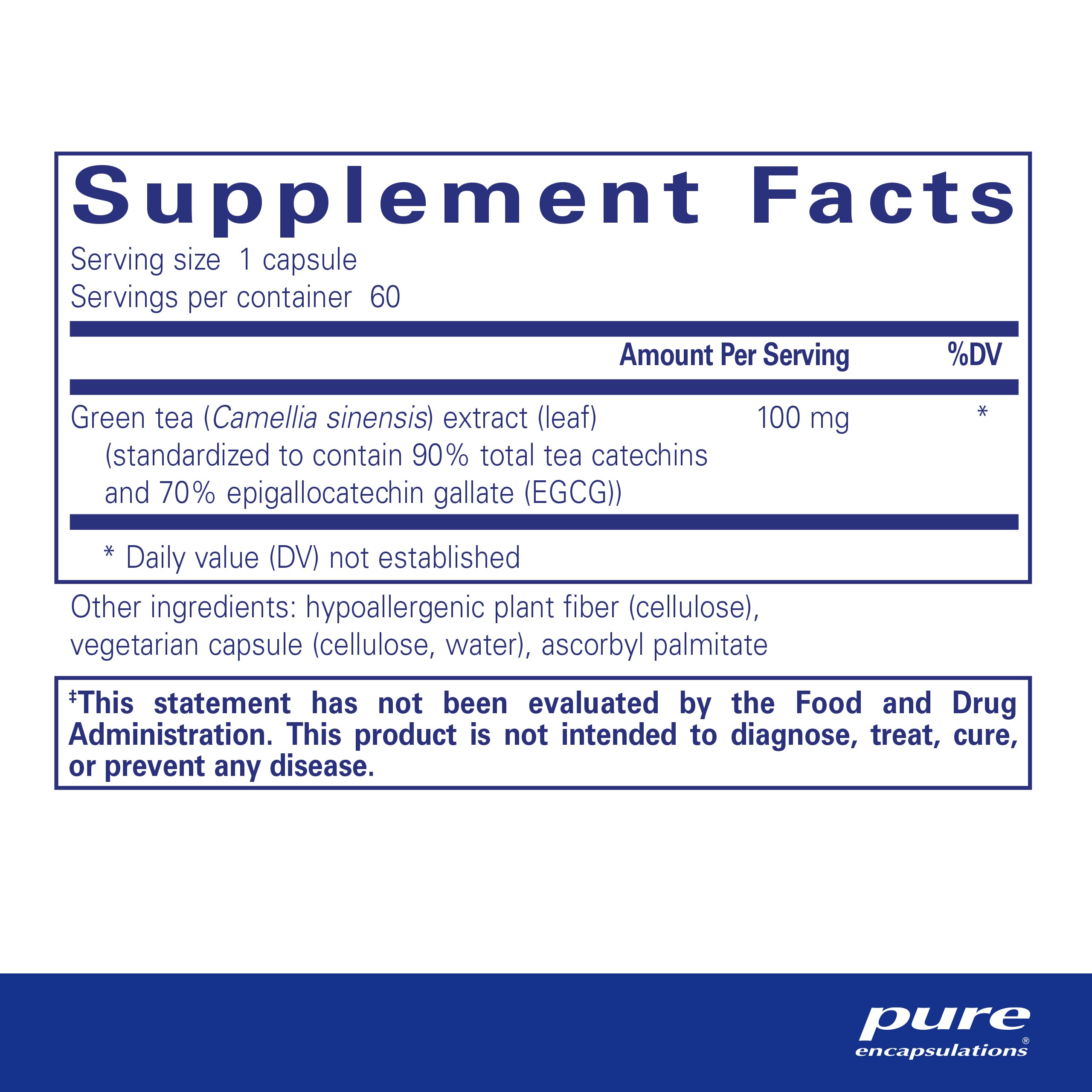 Foto 3 pulgar | Extracto De Té Verde Supplement Pure Encapsulations 60 Cápsulas - Venta Internacional.