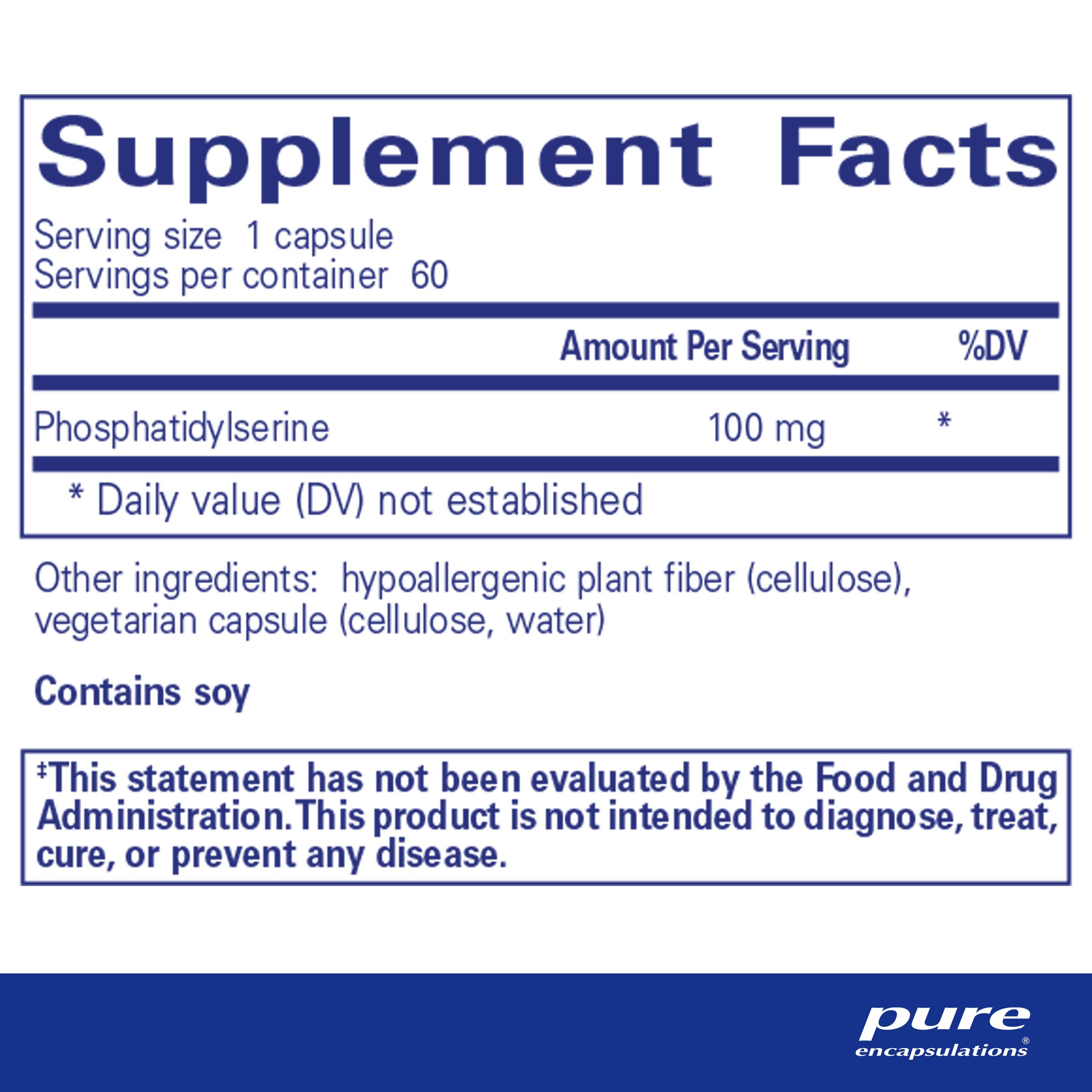 Foto 3 pulgar | Suplemento Pure Encapsulations Ps 100 Fosfatidilserina 60 Cápsulas - Venta Internacional.