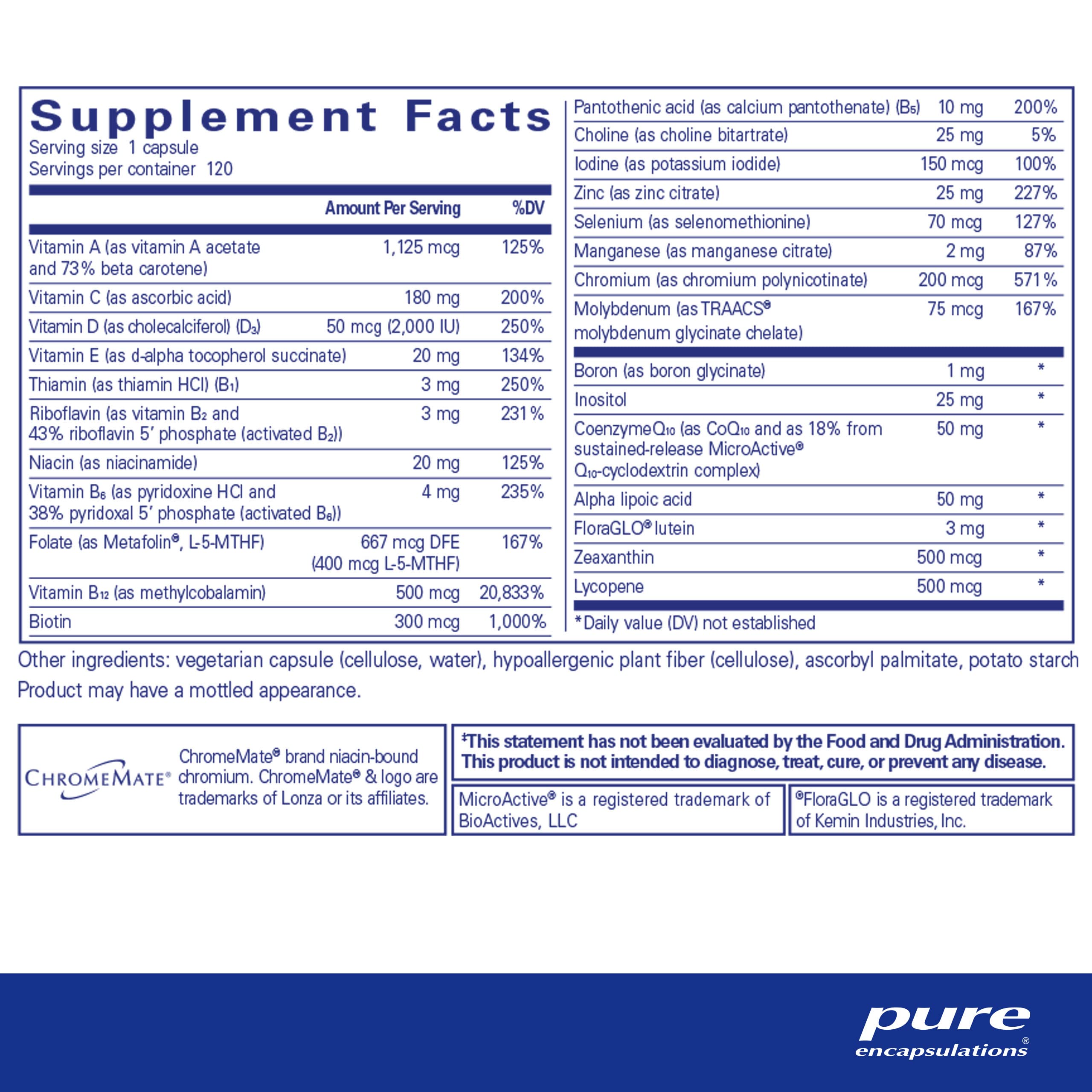 Foto 3 pulgar | Multivitamin Pure Encapsulations O.n.e. 120 Cápsulas - Venta Internacional.