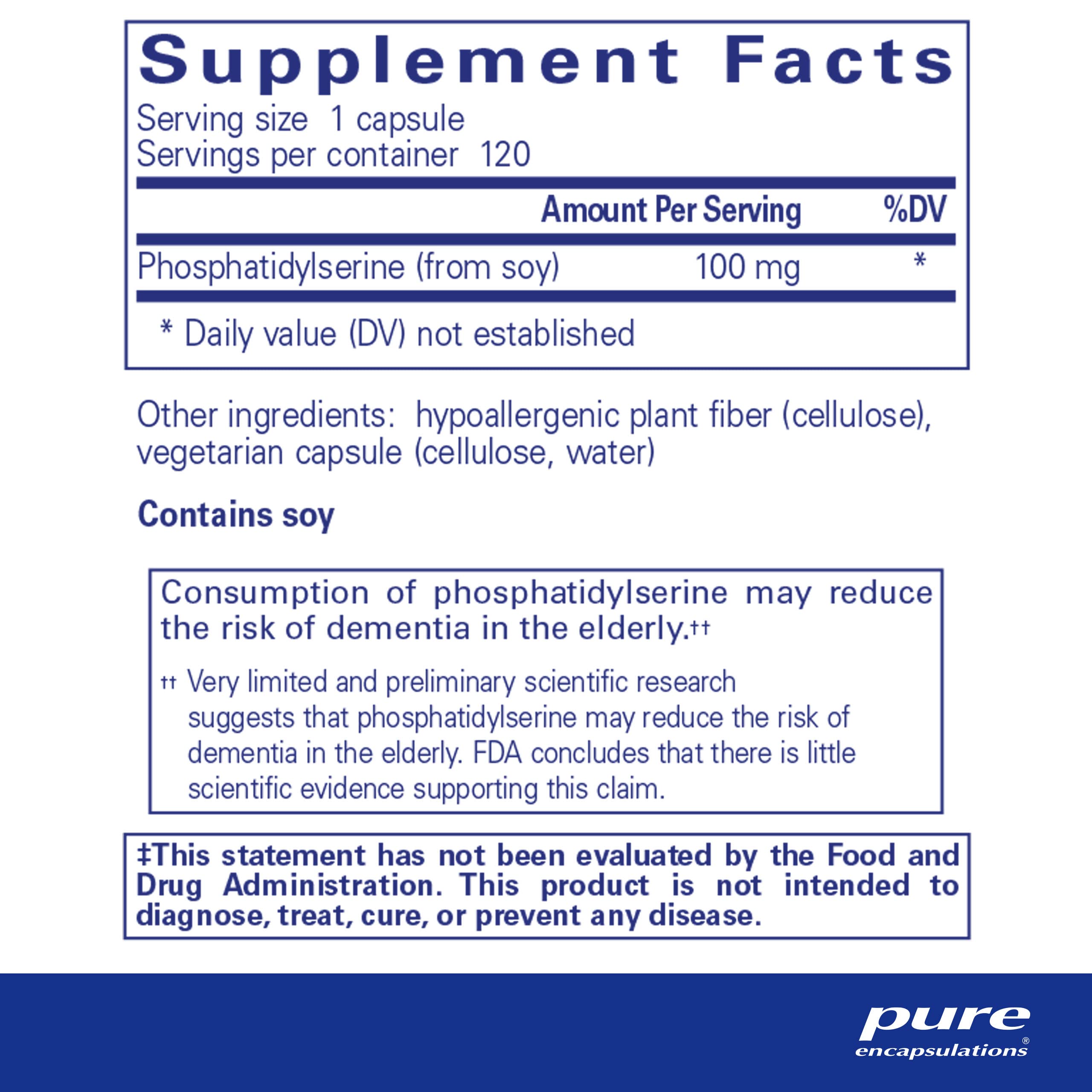 Foto 3 pulgar | Suplemento Pure Encapsulations Ps 100 Fosfatidilserina 120 Cápsulas - Venta Internacional.