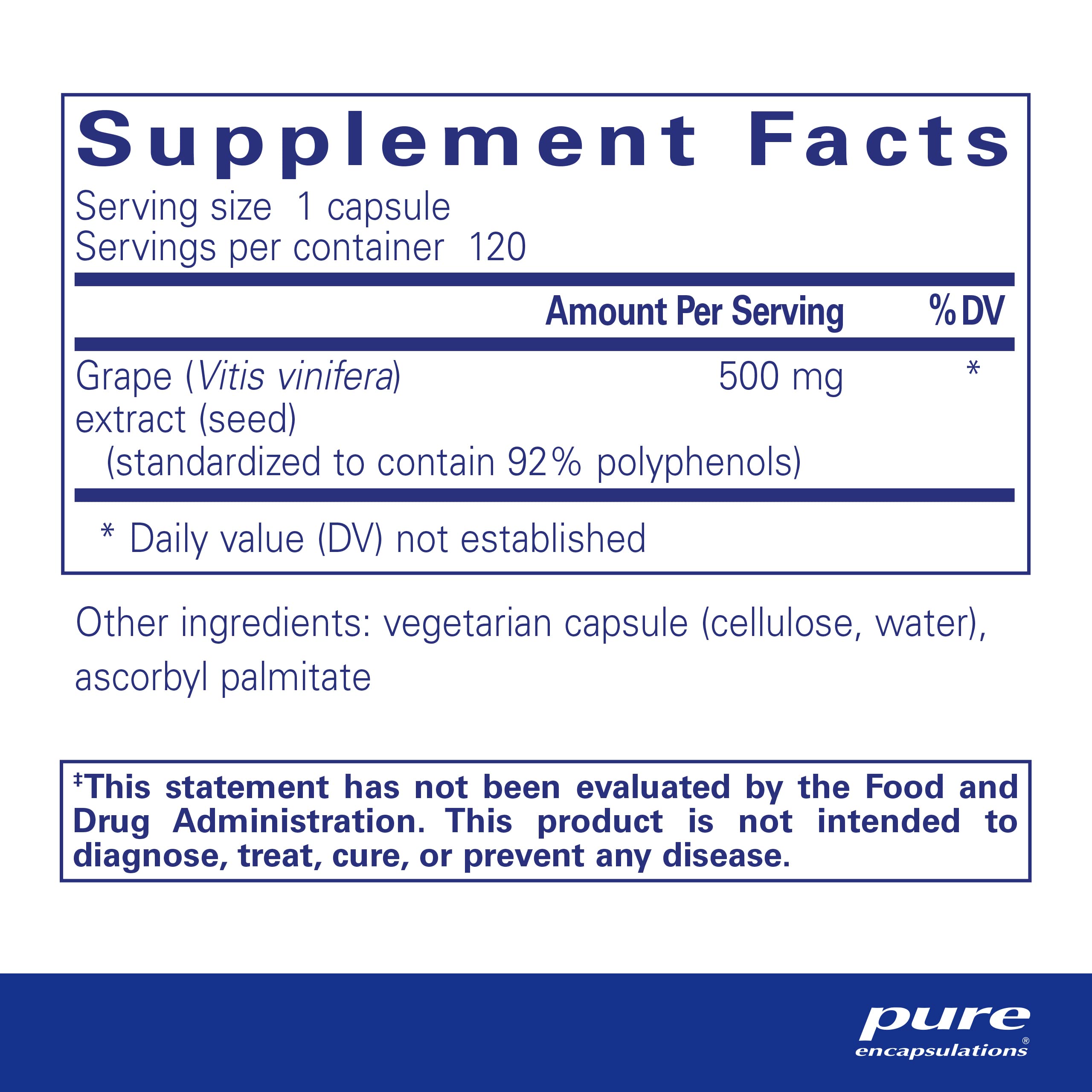 Foto 3 pulgar | Suplemento Pure Encapsulations Grape Pip 500 Mg 120 Cápsulas - Venta Internacional.