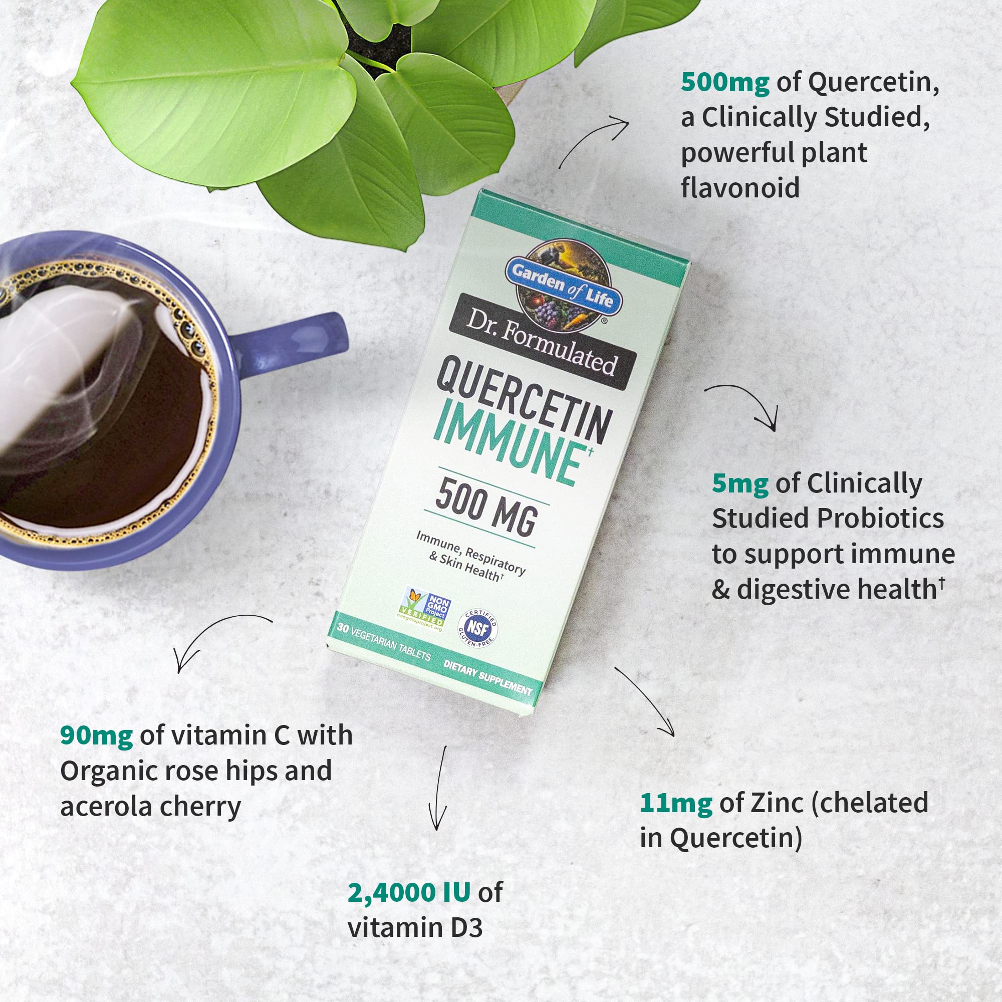 Foto 3 pulgar | Suplemento Garden Of Life Quercetin Immune System 30 Comprimidos - Venta Internacional.