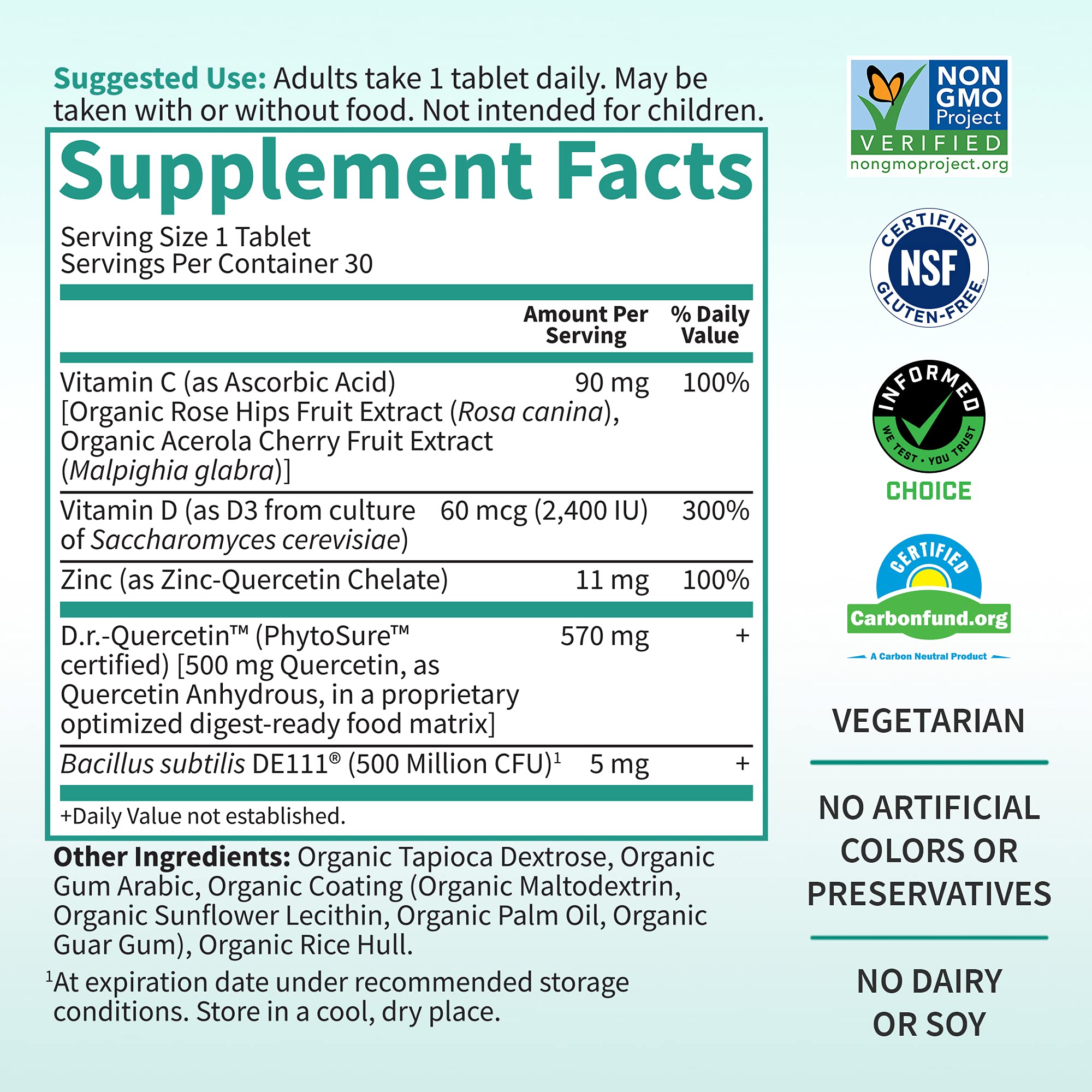 Foto 6 pulgar | Suplemento Garden Of Life Quercetin Immune System 30 Comprimidos - Venta Internacional.