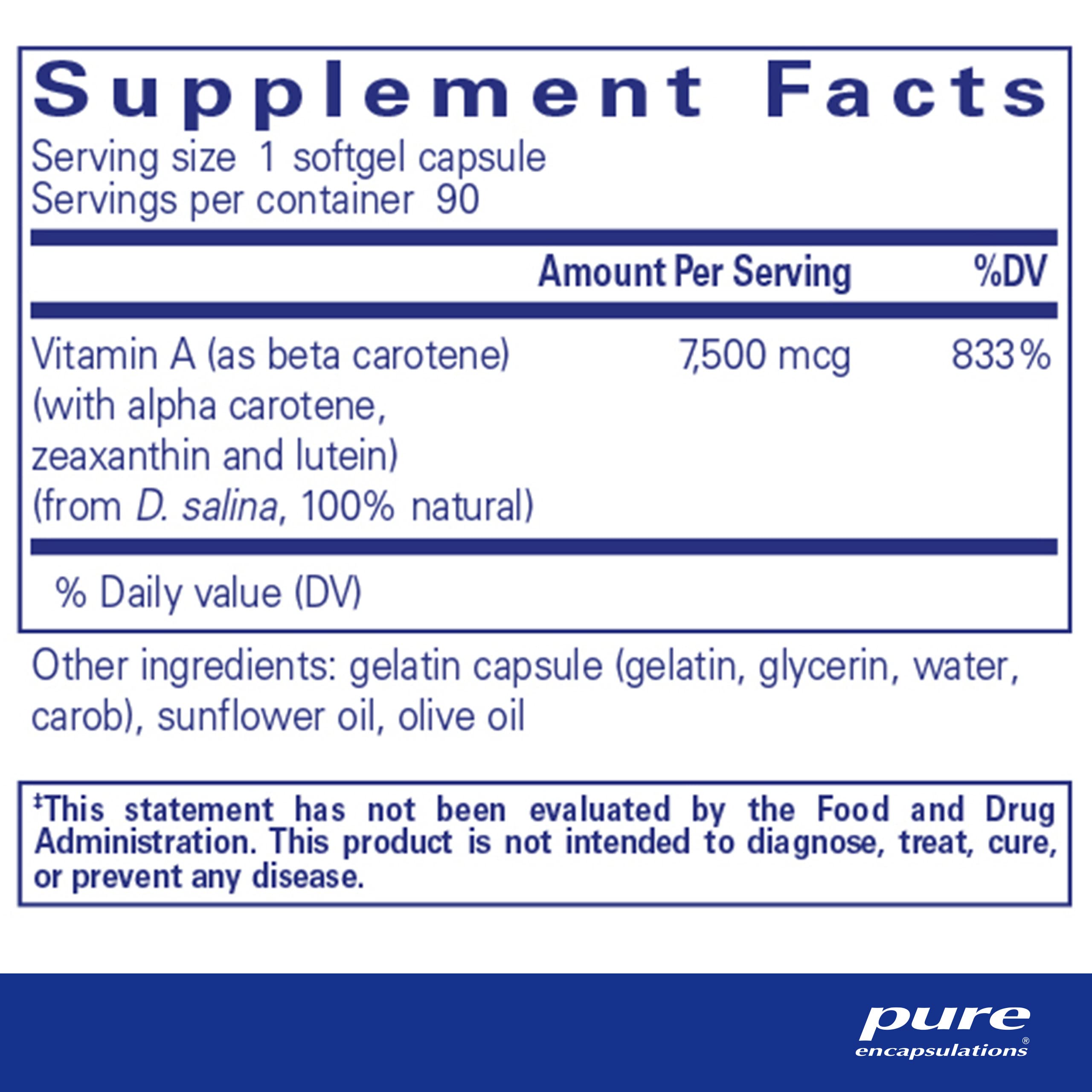 Foto 3 pulgar | Betacaroteno Supplement Pure Encapsulations, 90 Cápsulas De Gelatina Blanda - Venta Internacional.