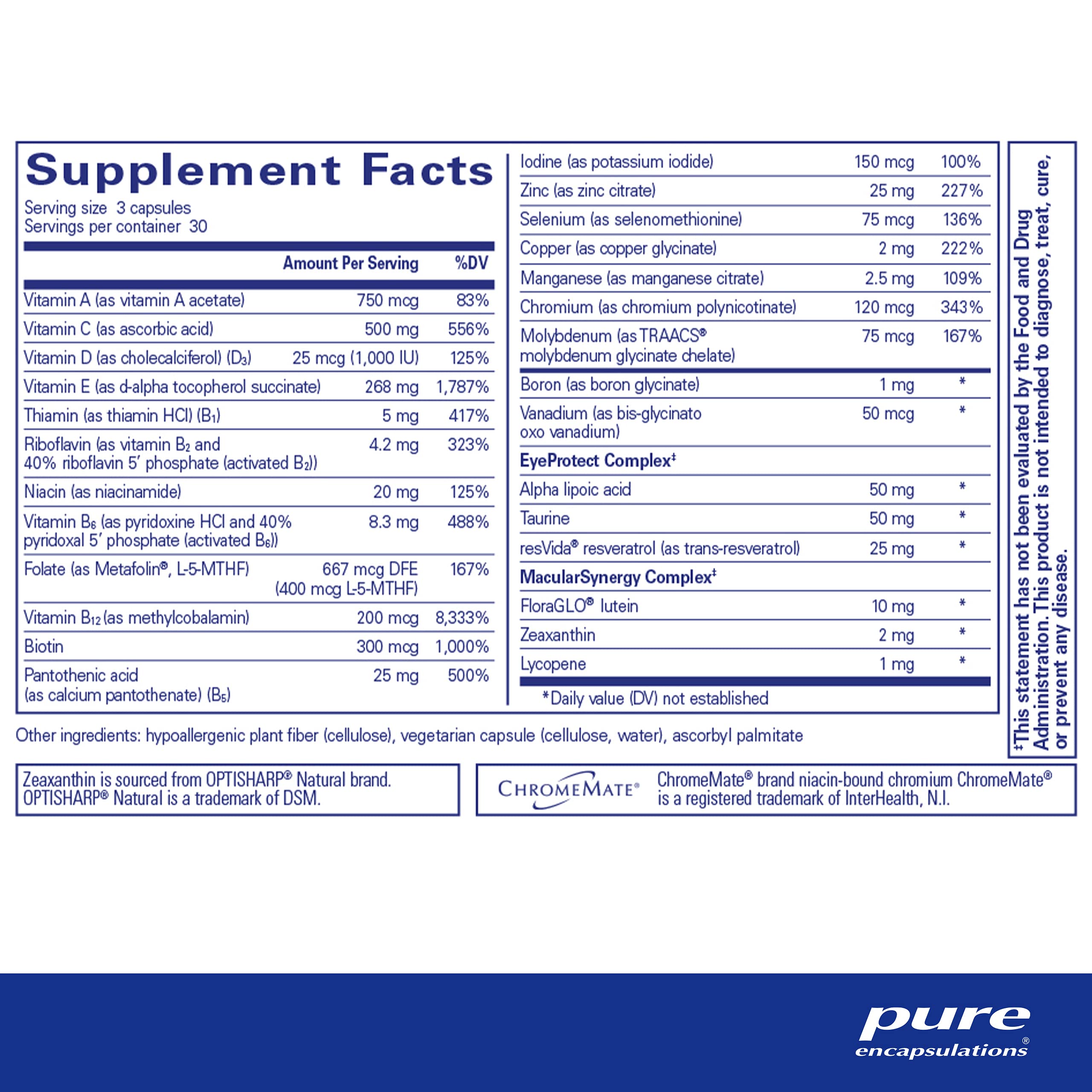 Foto 2 | Suplemento Pure Encapsulations Visionpro Nutrients 90 Cápsulas - Venta Internacional.