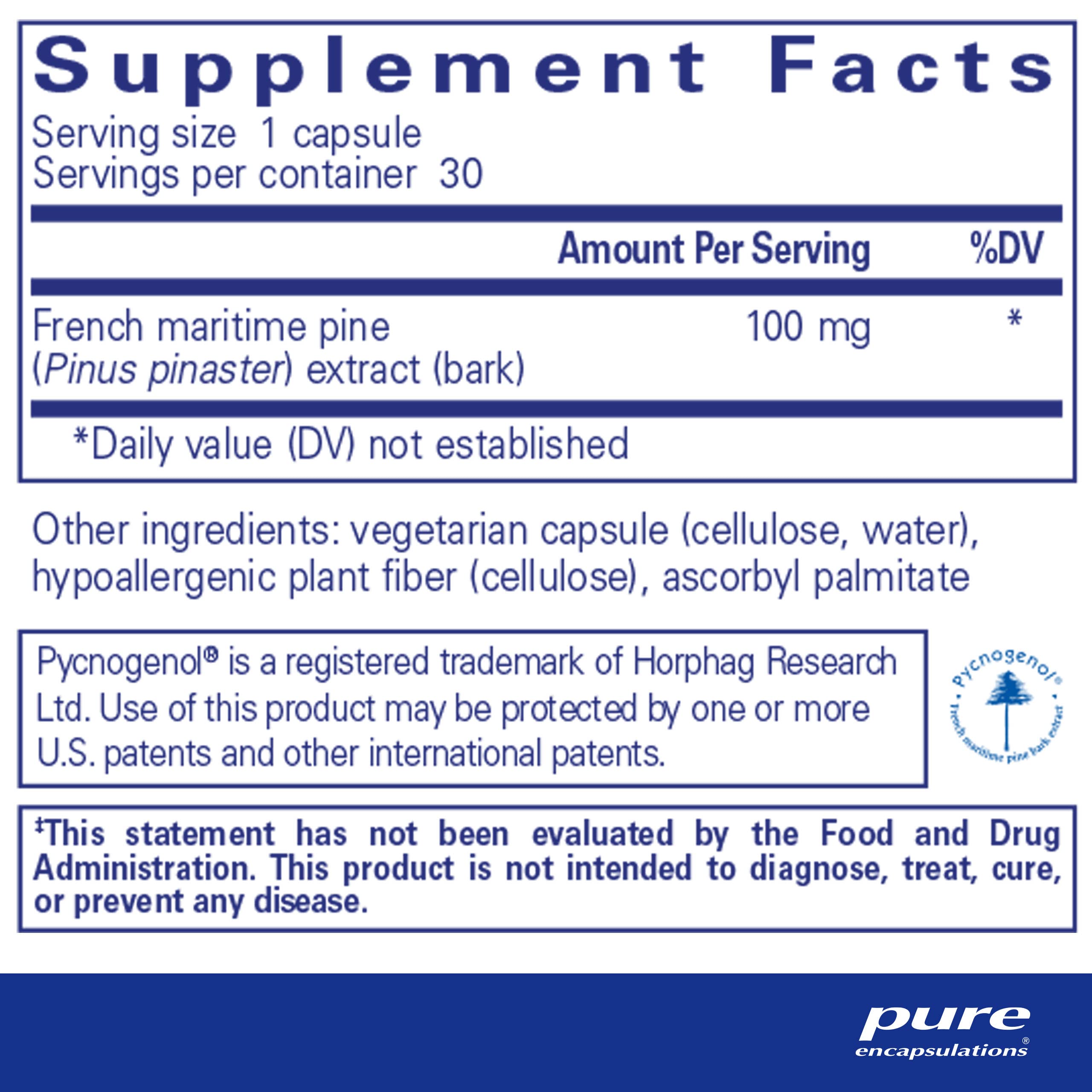Foto 3 pulgar | Suplemento Pure Encapsulations Pycnogenol 100 Mg 30 Cápsulas - Venta Internacional.