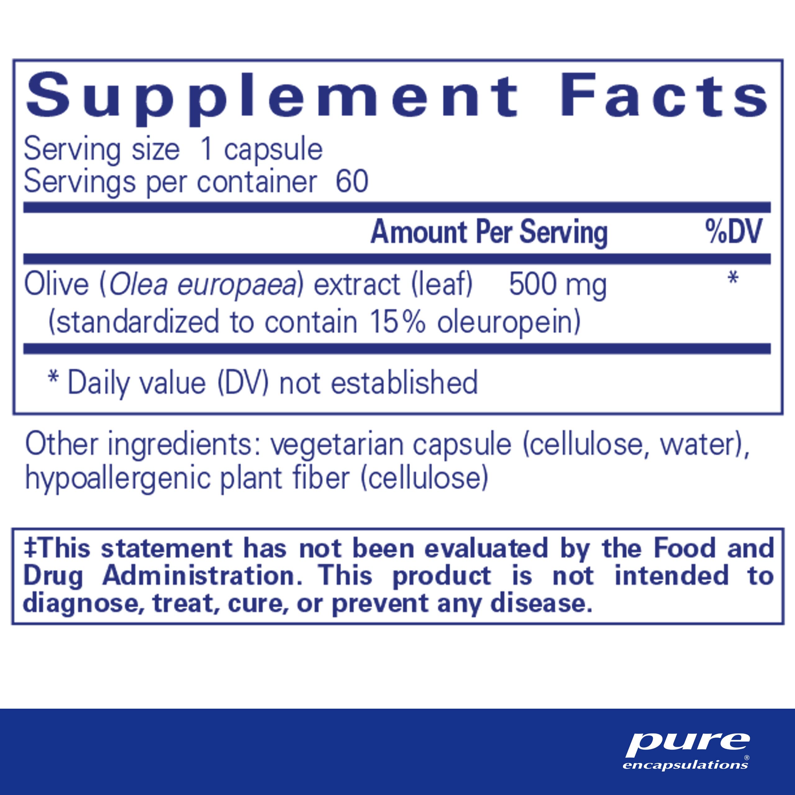 Foto 3 pulgar | Suplemento De Extracto De Hoja De Olivo De Pure Encapsulations 60 Cápsulas - Venta Internacional.