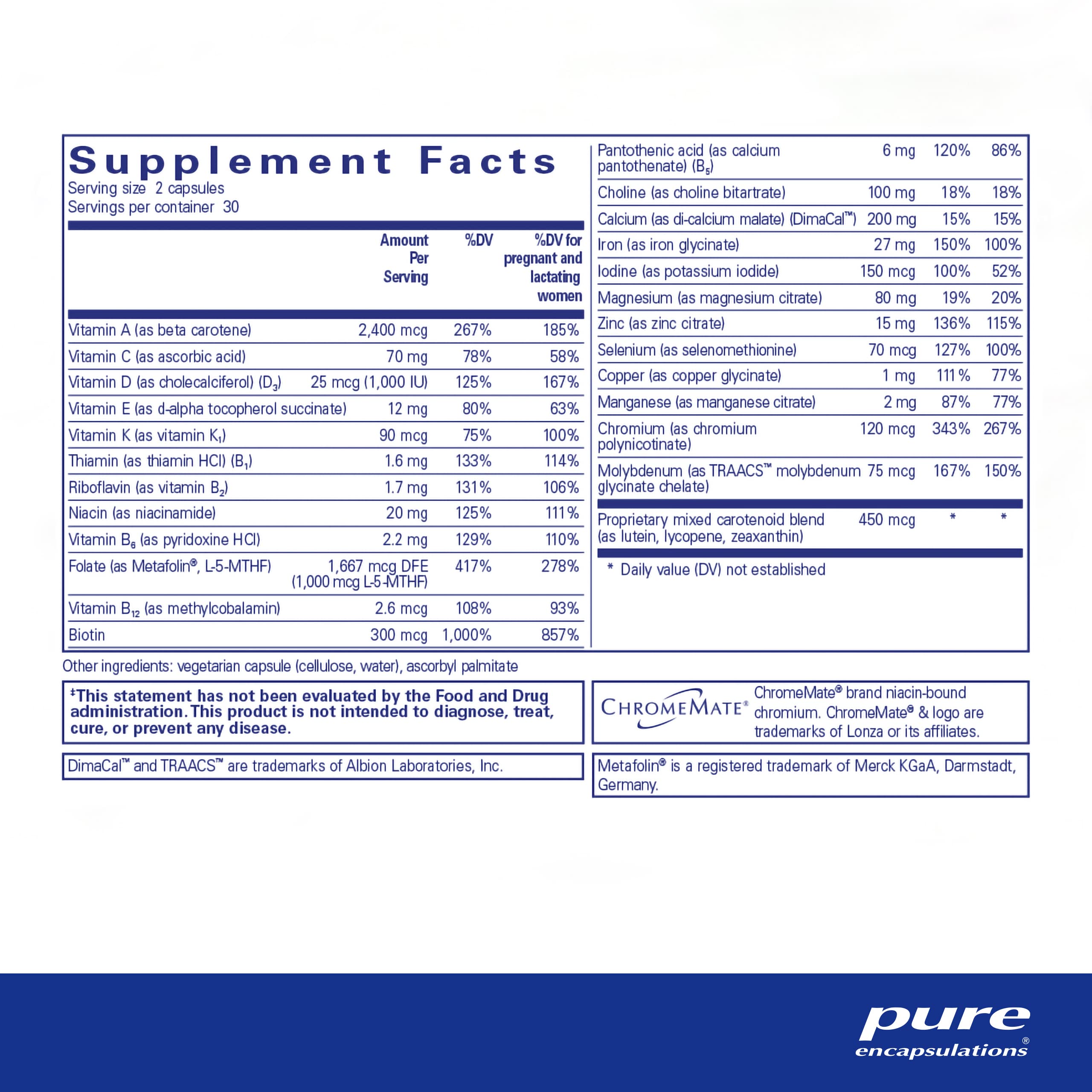 Foto 3 pulgar | Prenatal Nutrients Pure Encapsulations Prenatal 60 Cápsulas - Venta Internacional.