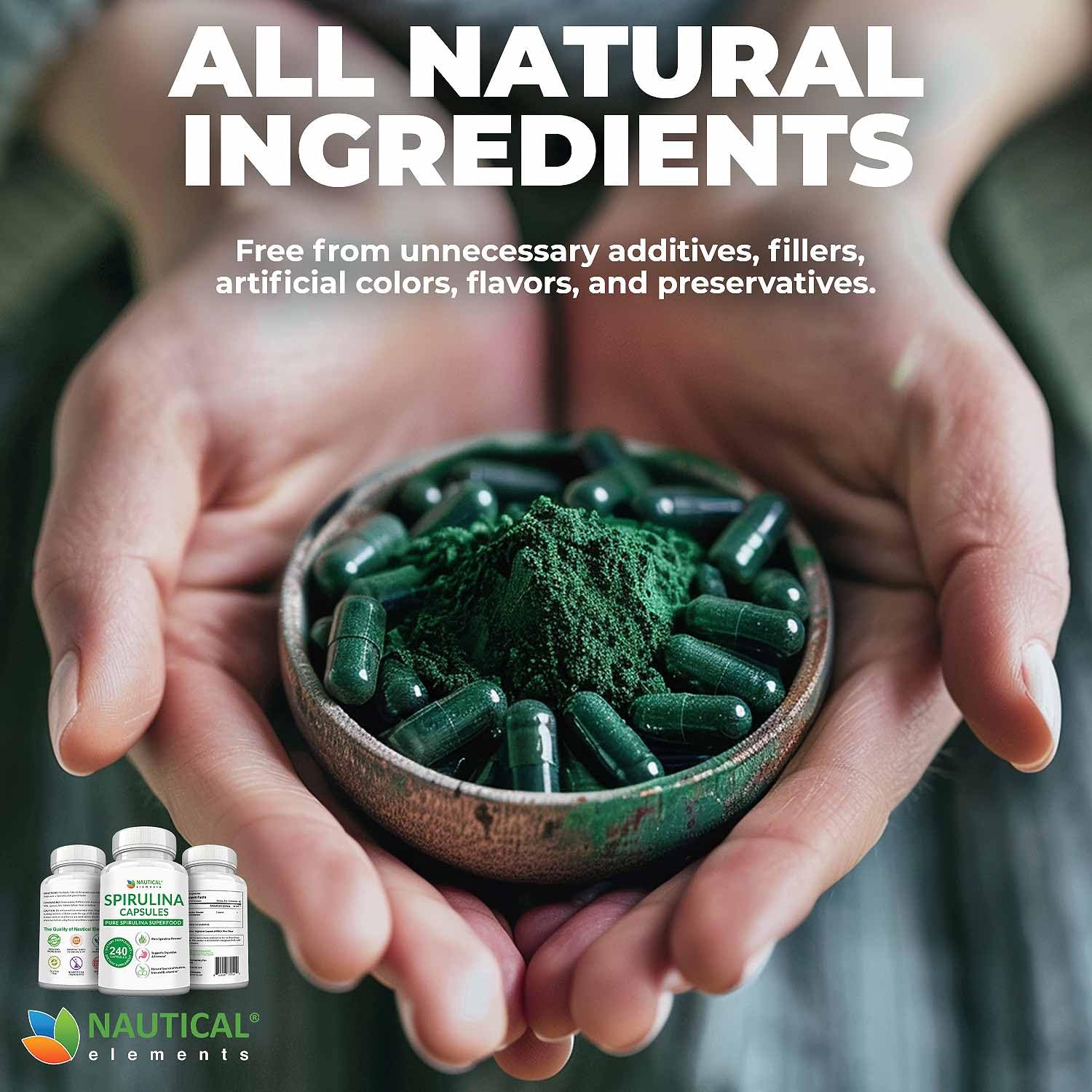 Foto 3 pulgar | Suplemento Nautical Elements Spirulina 3000 Mg 240 Cápsulas - Venta Internacional.