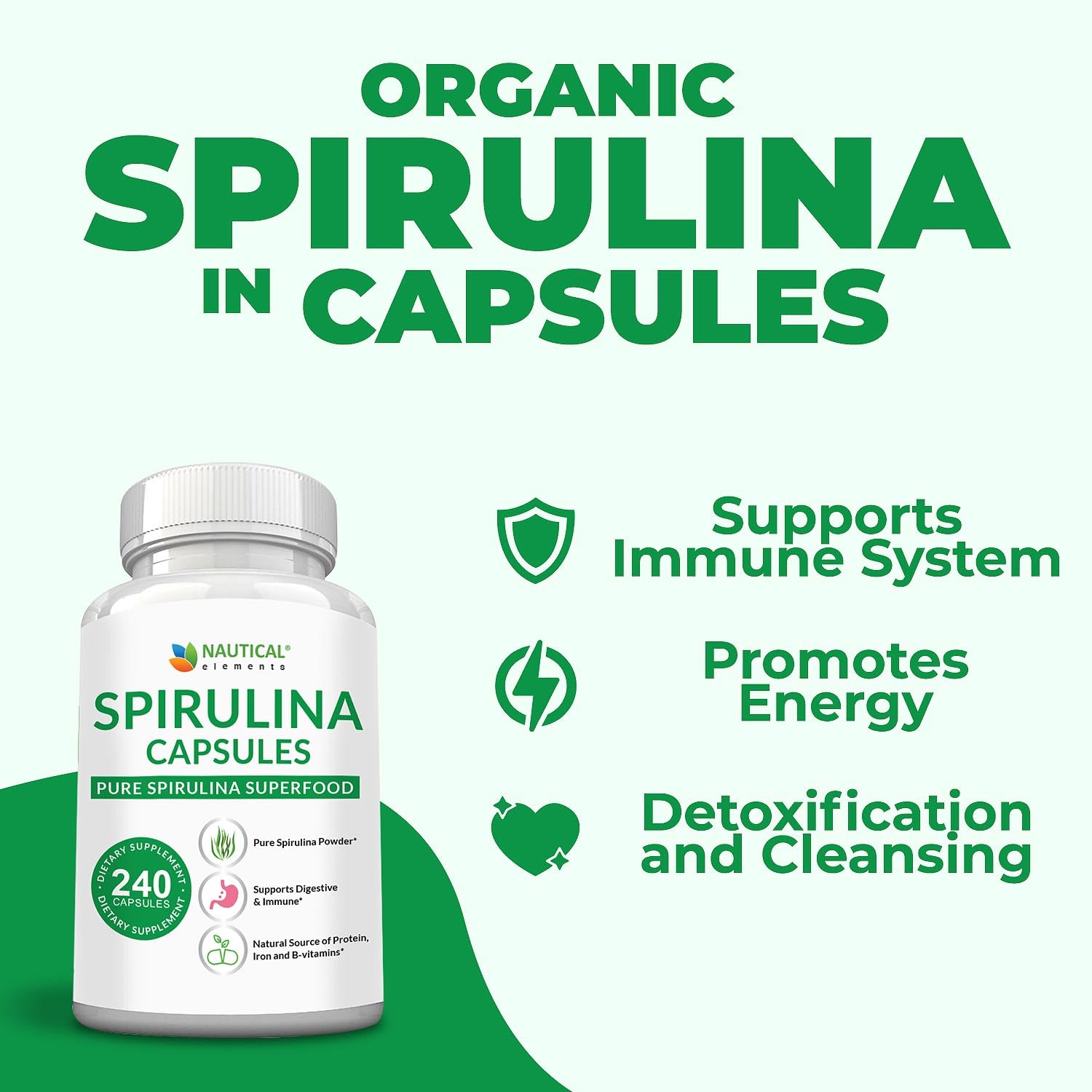 Foto 4 | Suplemento Nautical Elements Spirulina 3000 Mg 240 Cápsulas - Venta Internacional.