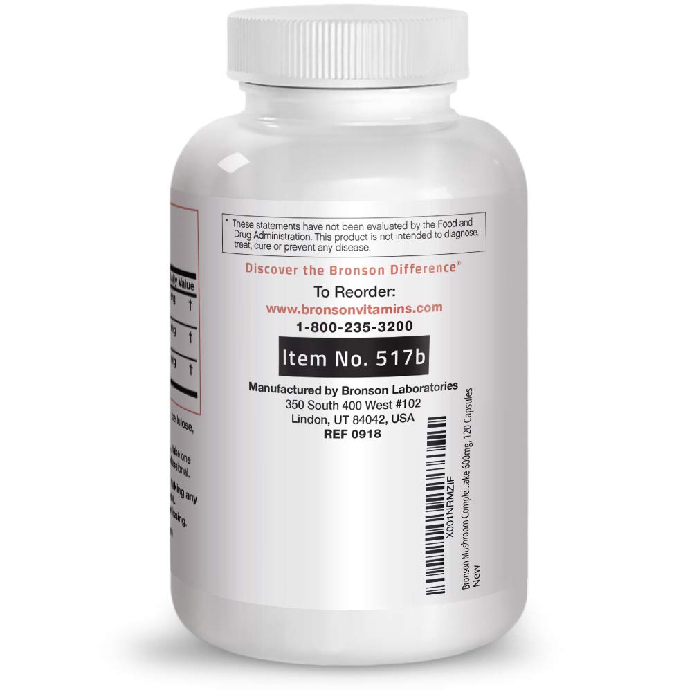 Foto 8 pulgar | Suplemento Bronson Triple Mushroom Complex 600 Mg 120 Cápsulas - Venta Internacional.