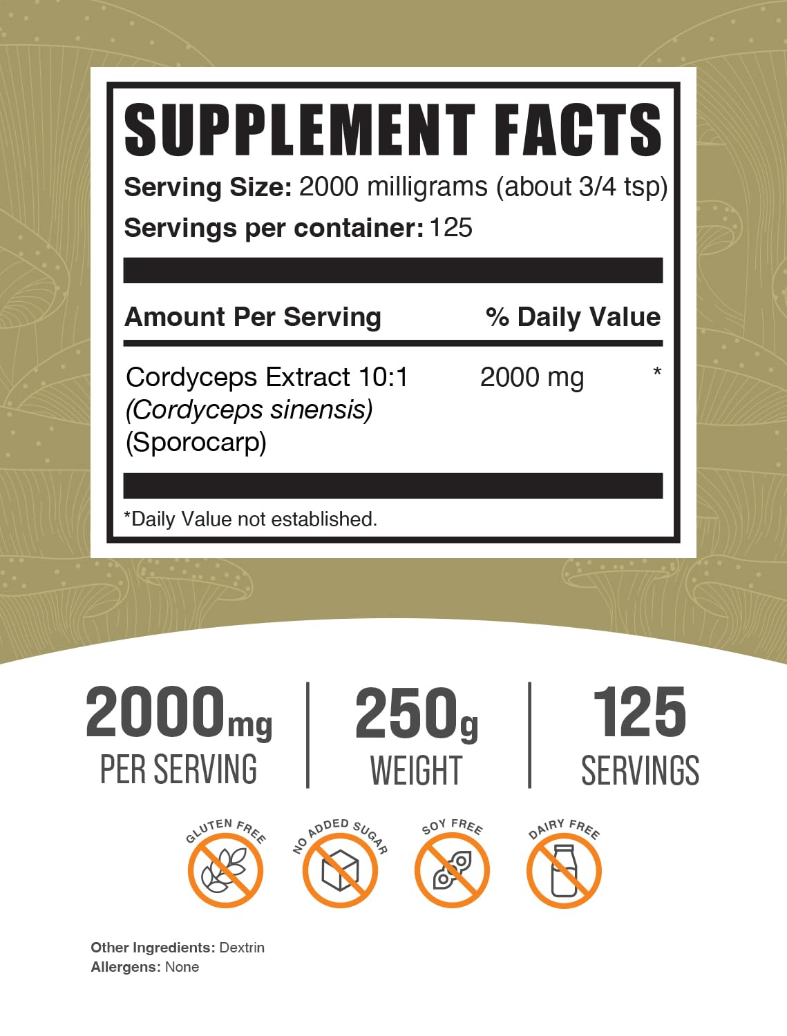 Foto 3 pulgar | Suplemento Bulksupplements.com Extracto De Hongo Cordyceps 25 - Venta Internacional.