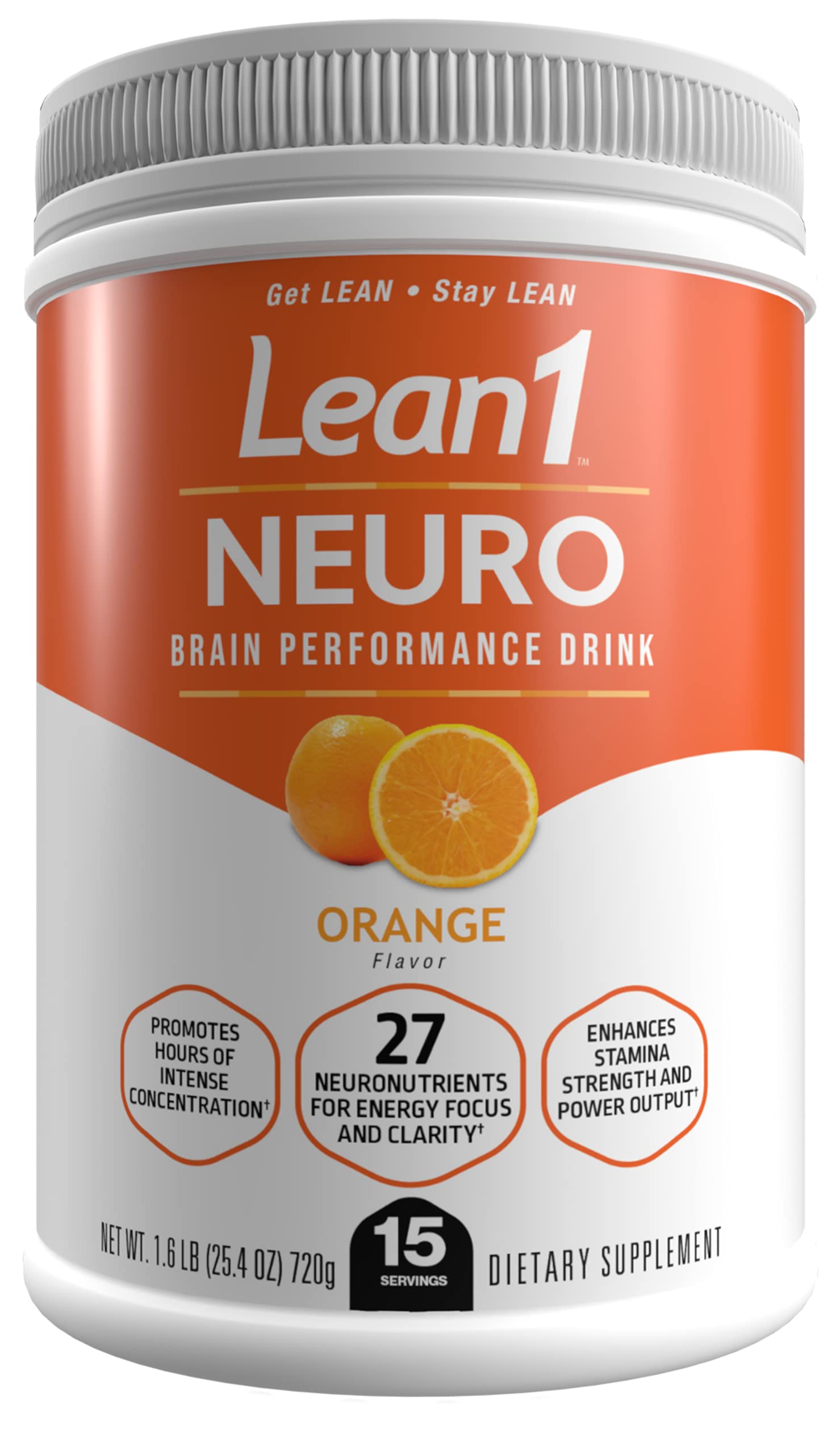 Suplemento Lean1 Neuro Mental Energy, Bebida En Polvo, Naranja, 15 G - Venta Internacional.