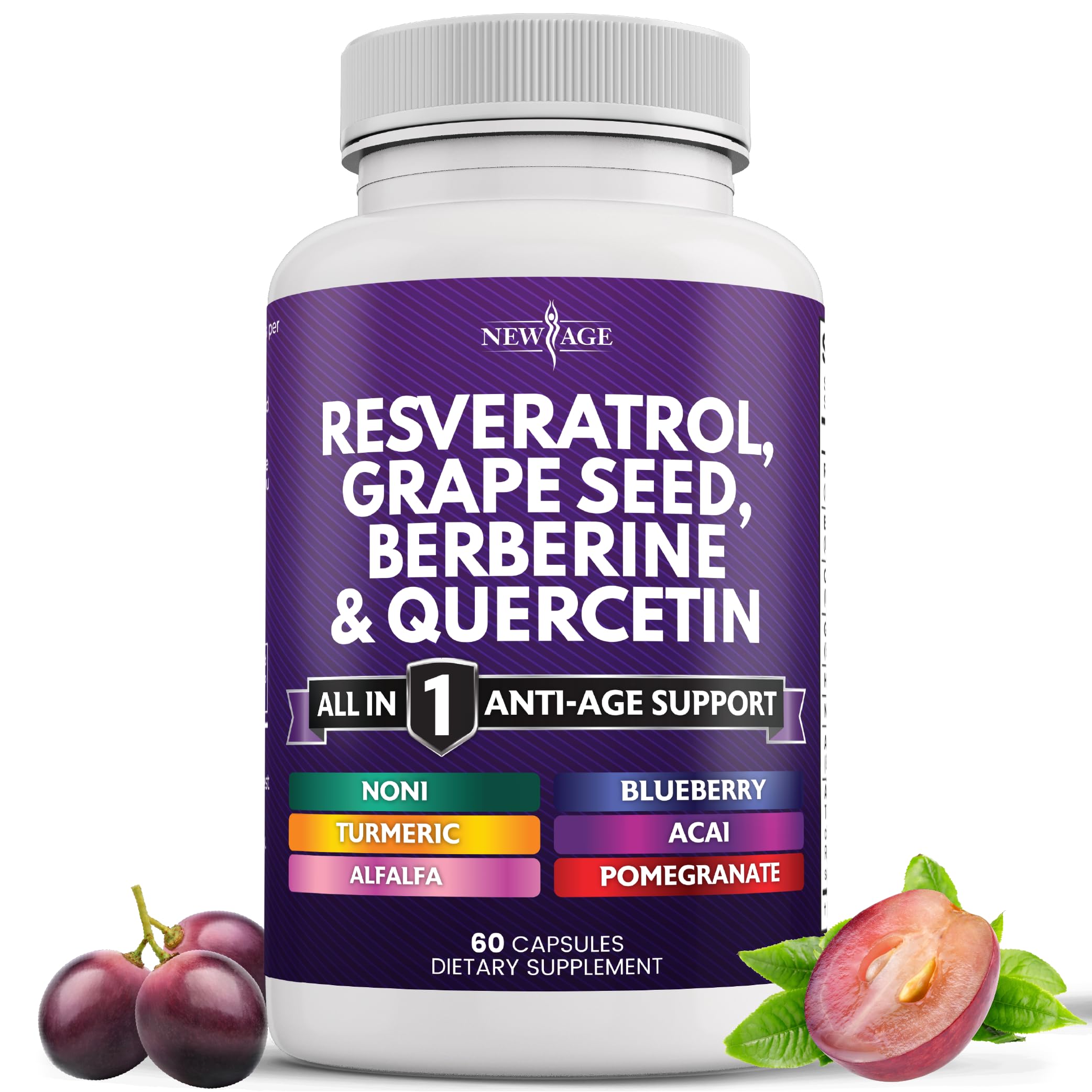 Foto 2 pulgar | Suplemento New Age Resveratrol 6000 Mg Berberina 3000 Mg 60 Cápsulas - Venta Internacional.