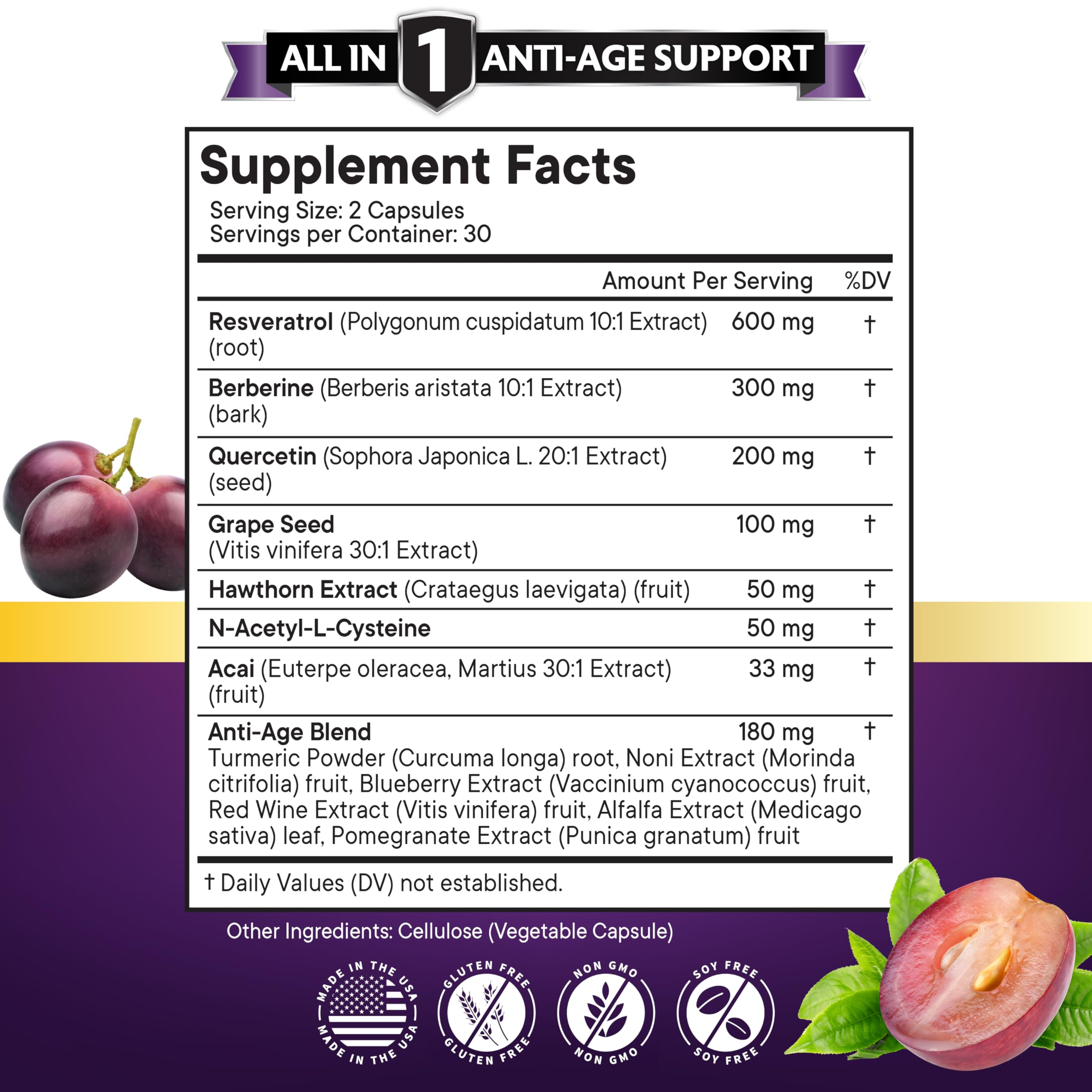 Foto 3 pulgar | Suplemento New Age Resveratrol 6000 Mg Berberina 3000 Mg 60 Cápsulas - Venta Internacional.