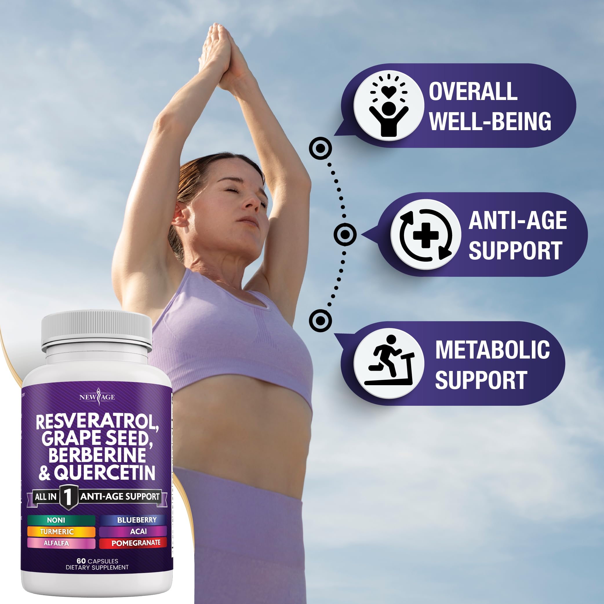 Foto 5 pulgar | Suplemento New Age Resveratrol 6000 Mg Berberina 3000 Mg 60 Cápsulas - Venta Internacional.