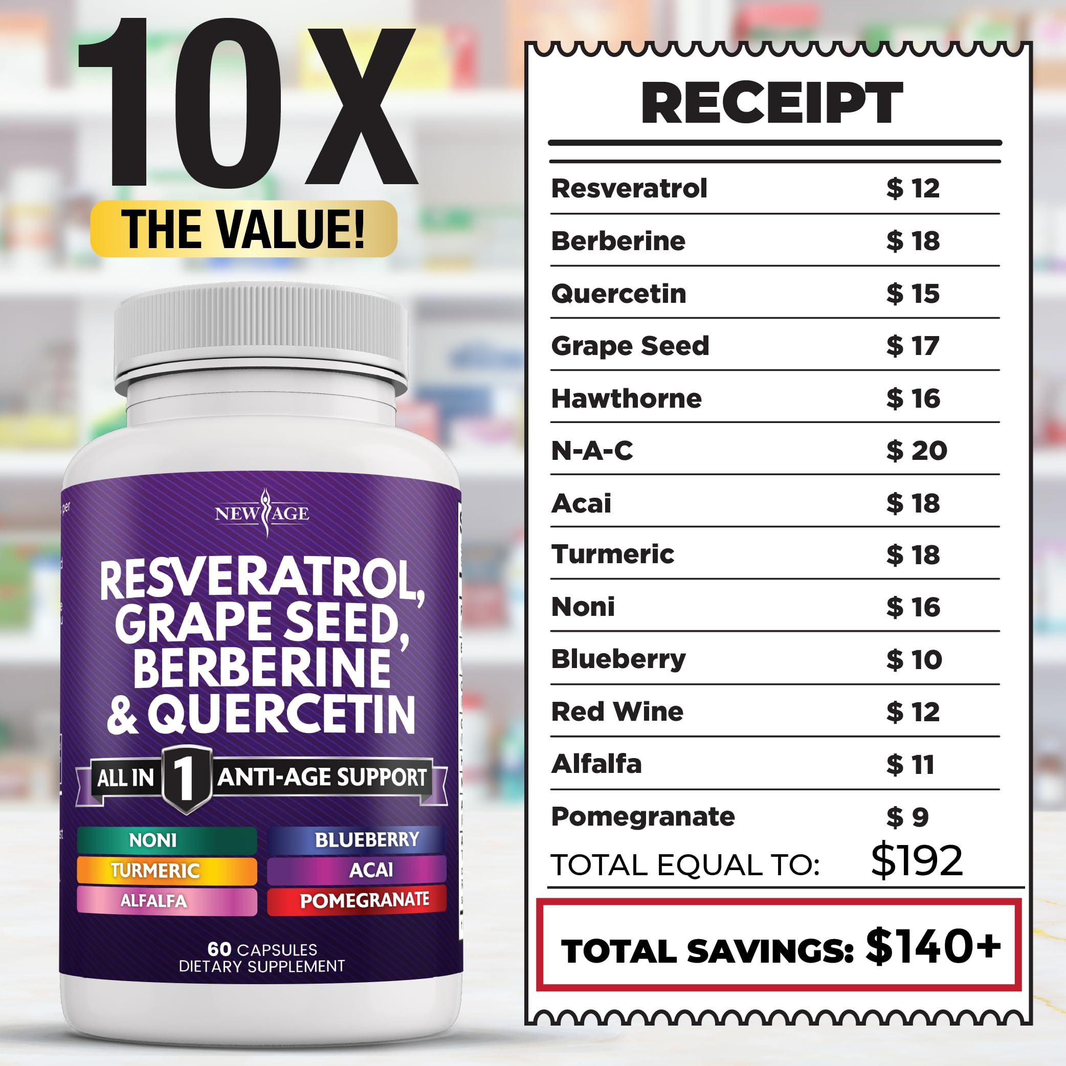 Foto 7 pulgar | Suplemento New Age Resveratrol 6000 Mg Berberina 3000 Mg 60 Cápsulas - Venta Internacional.