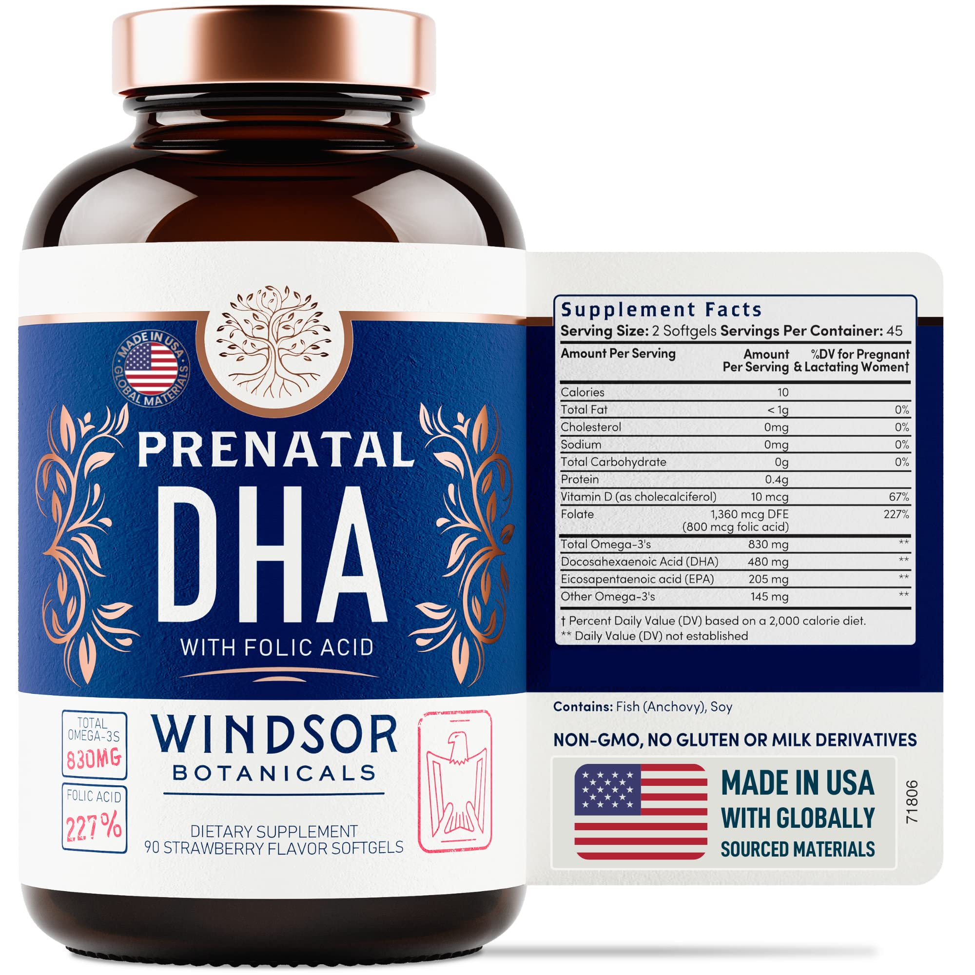 Foto 2 pulgar | Vitaminas Prenatales Windsor Botanicals Con Dha Y Ácido Fólico - Venta Internacional.