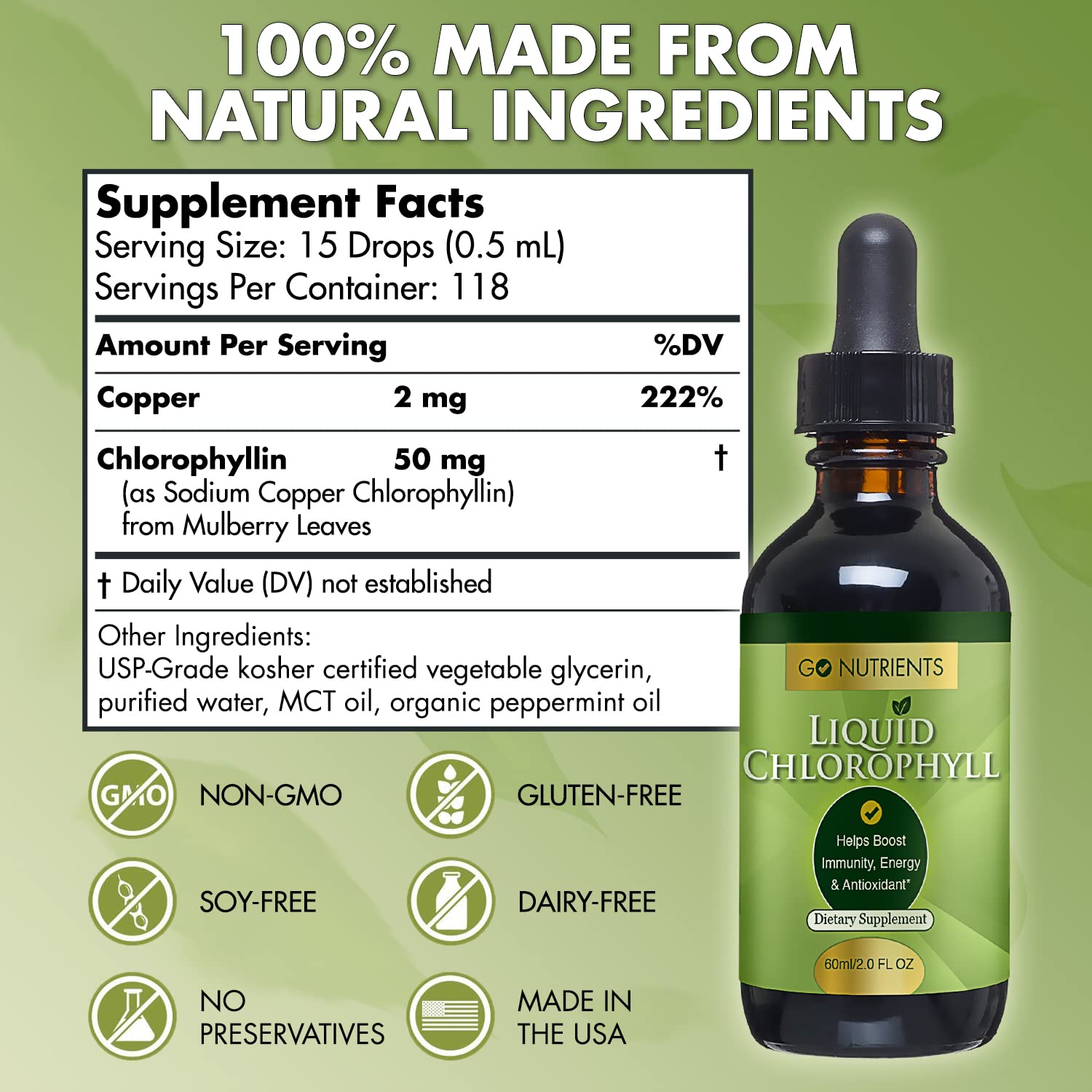 Foto 3 pulgar | Clorofila Líquida Supplement Go Nutrients 30 Ml - Venta Internacional.