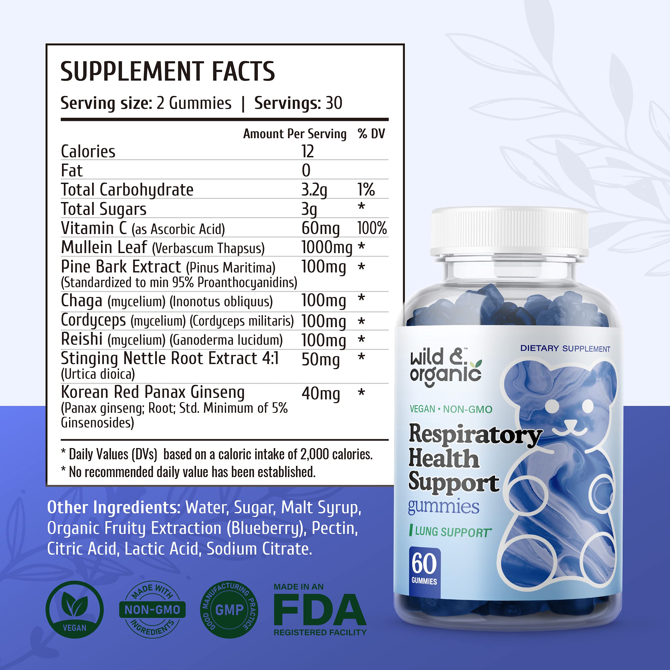 Foto 3 pulgar | Suplemento Dietético Wild & Organic Lung Health Support Gummie - Venta Internacional.