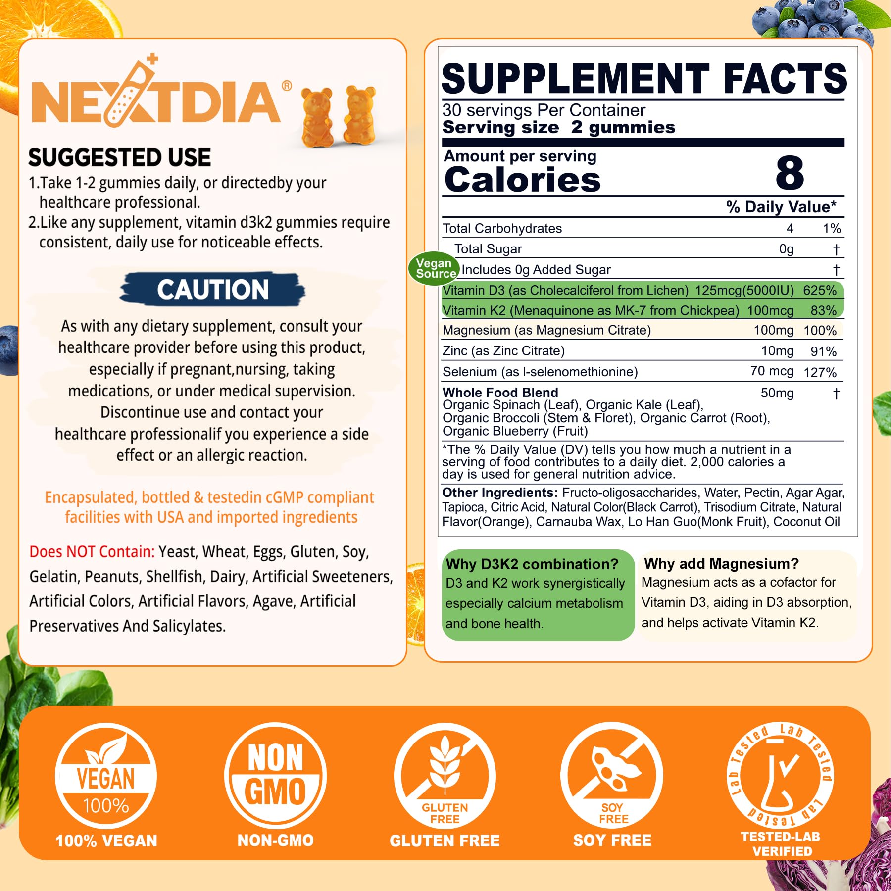 Foto 3 pulgar | Suplemento: Gomitas Veganas De Vitamina D3 K2 Y Magnesio De Nextdia - Venta Internacional.