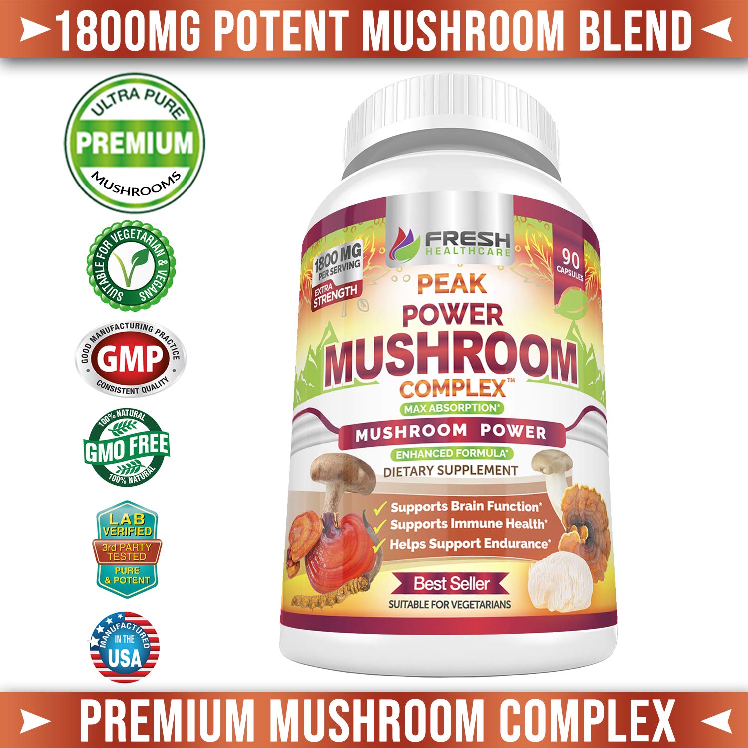 Foto 3 pulgar | Suplemento Fresh Healthcare Peak Power Mushroom 90 Cápsulas - Venta Internacional.
