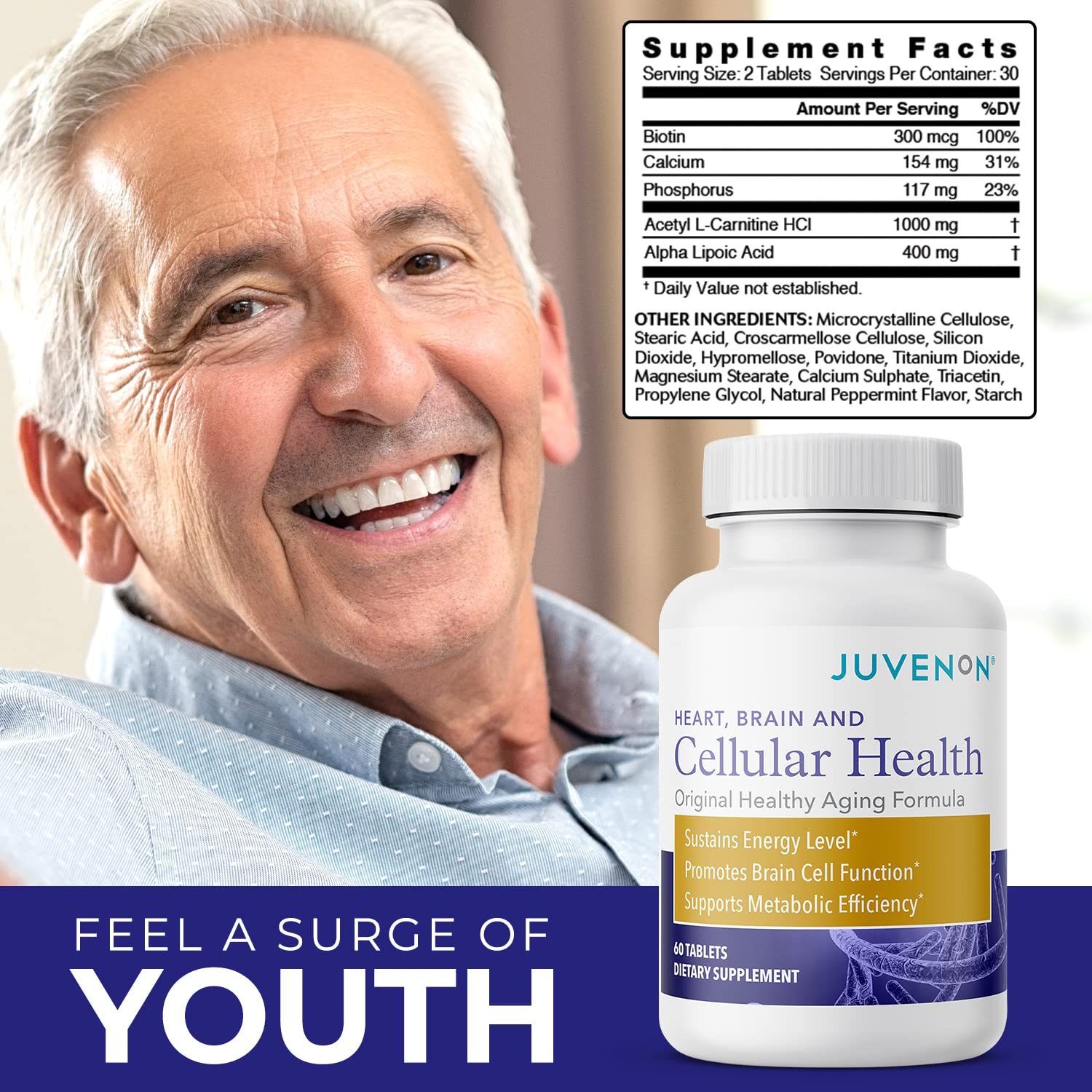 Foto 7 pulgar | Suplemento Juvenon Cellular Health Brain 60 Comprimidos - Venta Internacional.
