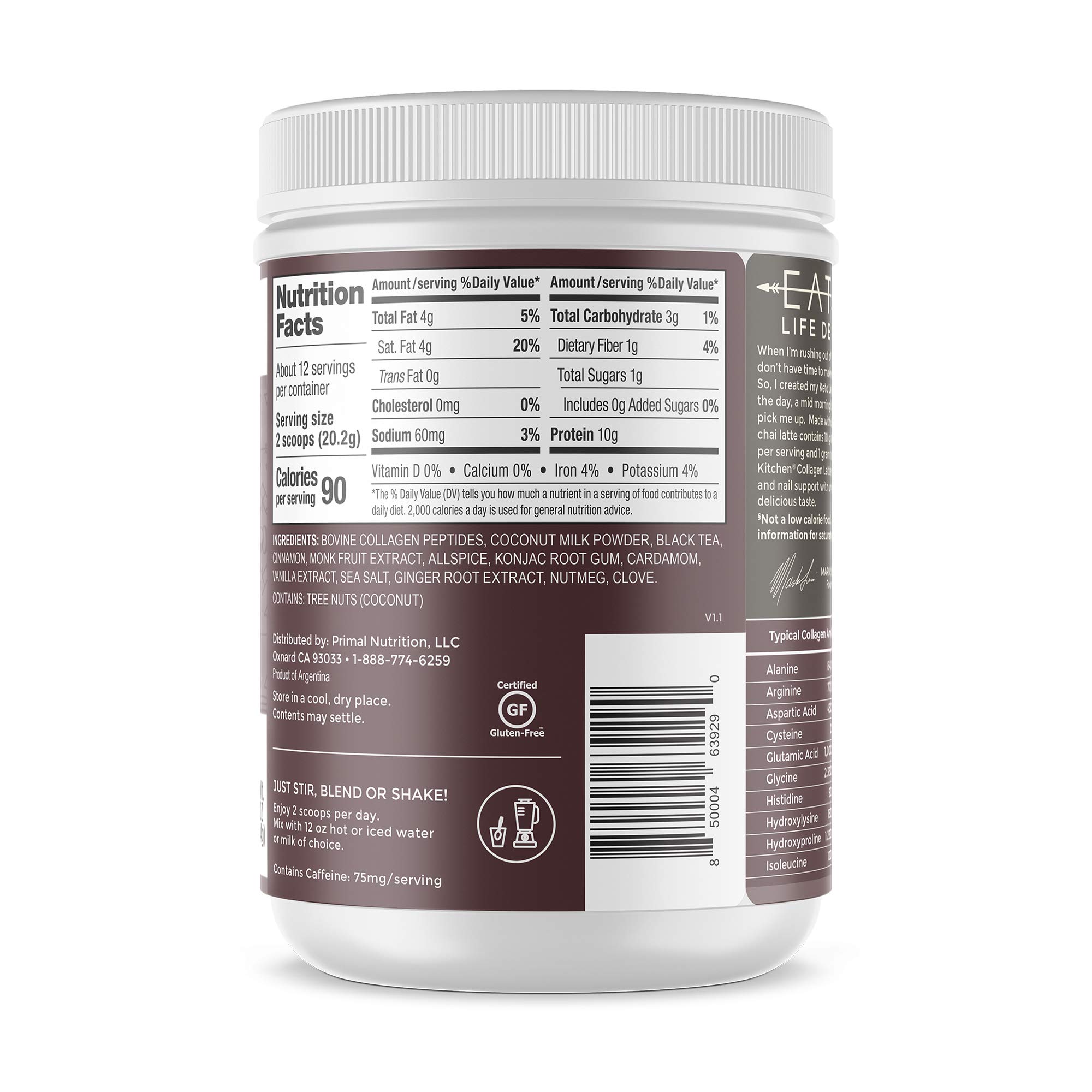 Foto 3 pulgar | Collagen Keto Latte En Polvo Primal Kitchen Chai Tea 250 Ml - Venta Internacional.