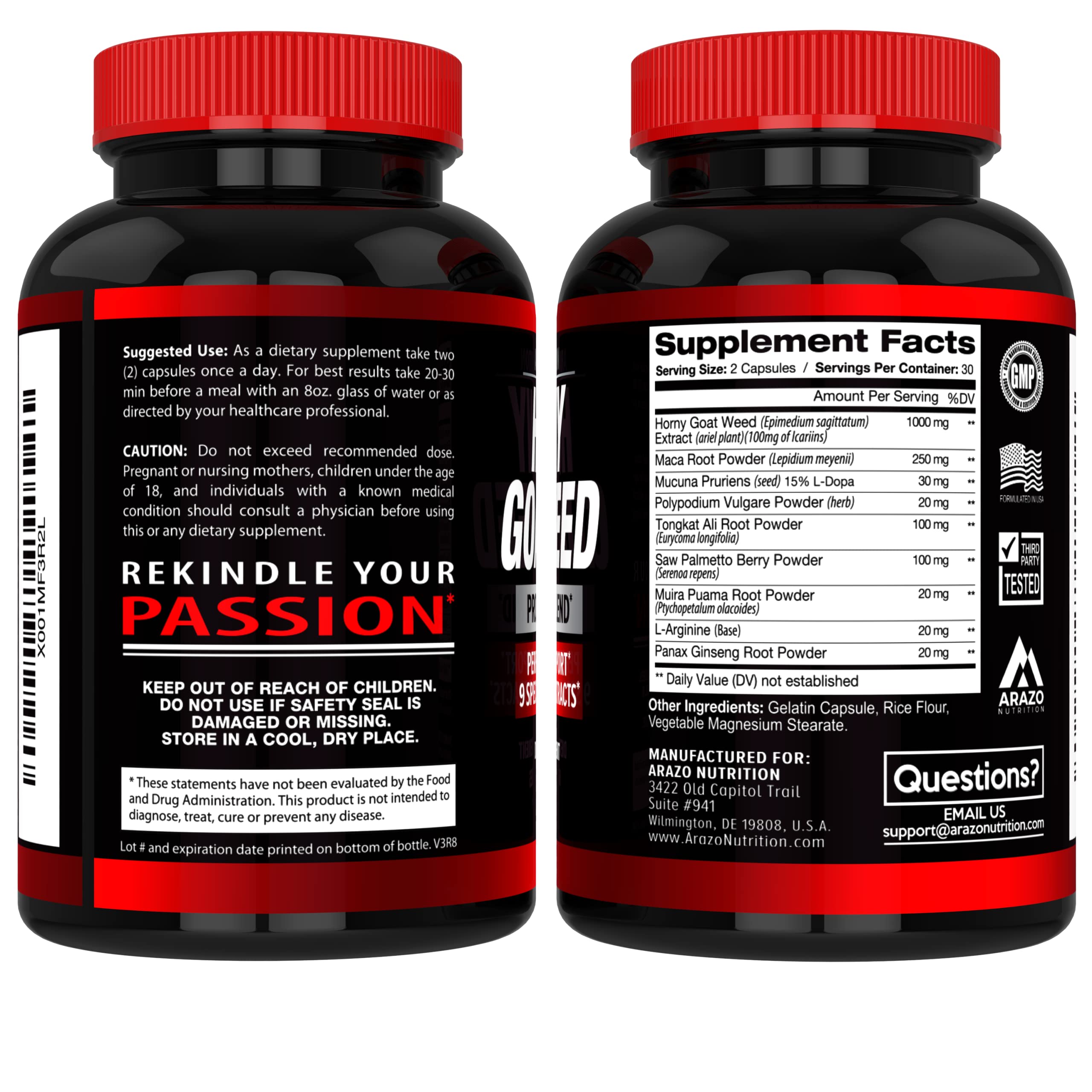 Foto 3 | Suplemento De Extracto De Hierba De Cabra En Celo De Arazo Nutrition, 60 Píldoras - Venta Internacional.