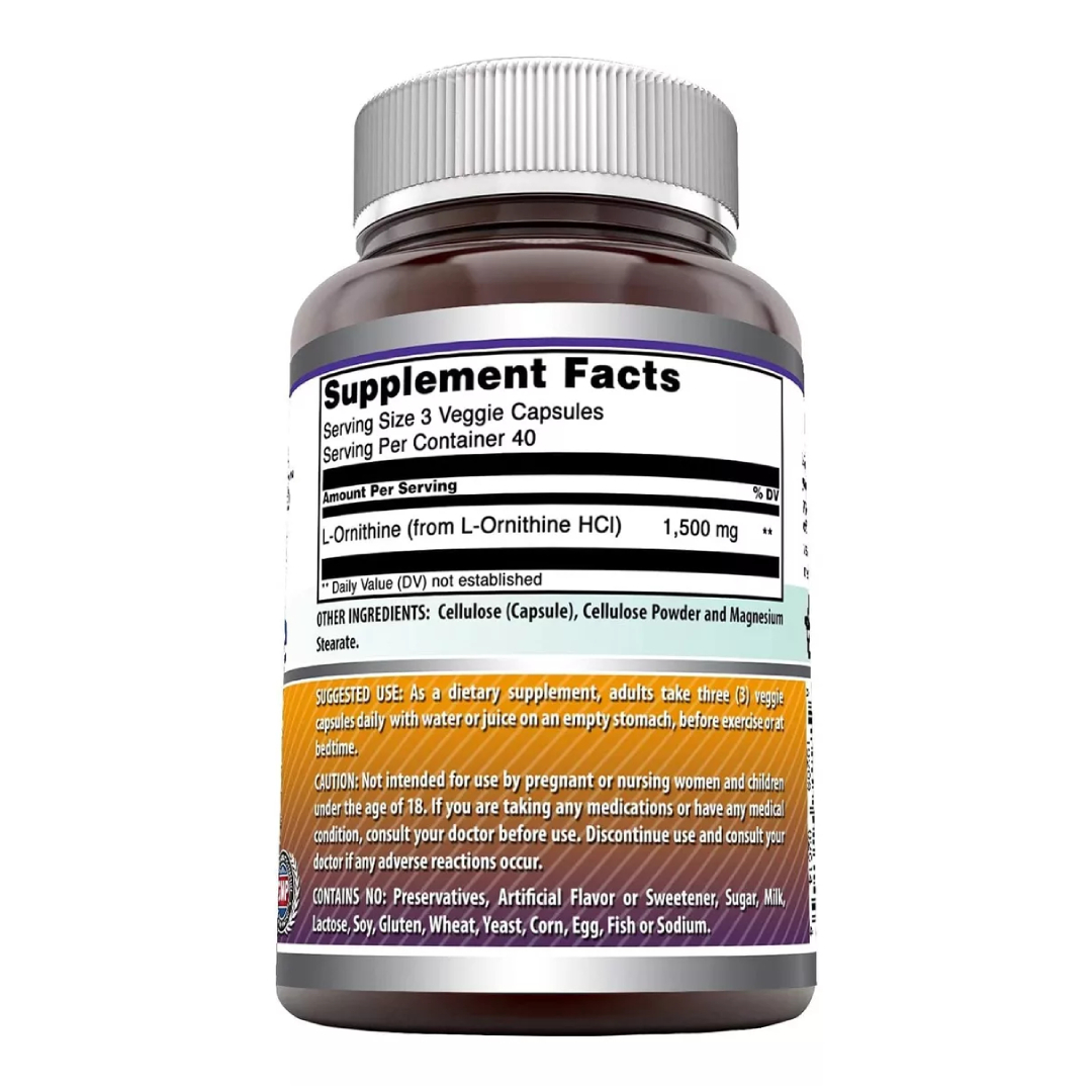 Foto 3 pulgar | Amazing Formulas L-ornithine Apoyo Hepático, Rendimiento Deportivo, Reducción De Estrés 1500 Mg 120 Cápsulas