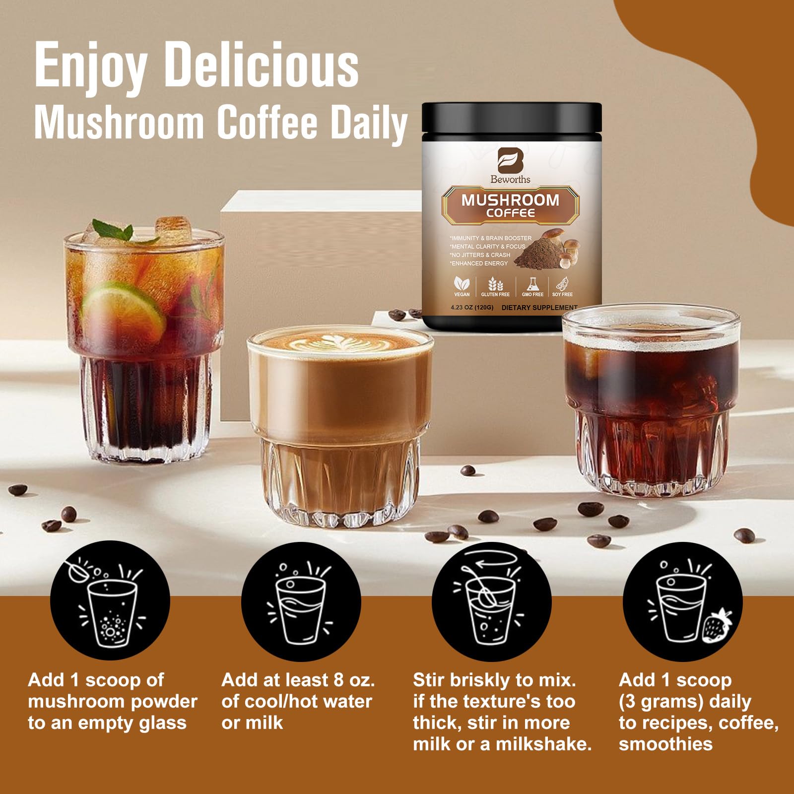 Foto 7 pulgar | Café en Polvo con Hongos Cola De Pavo Y Melena De León 30 G - Venta Internacional