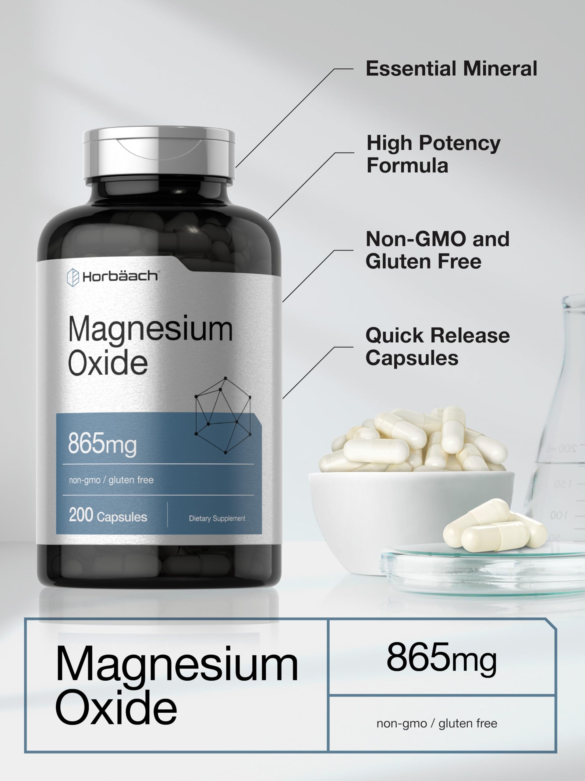 Foto 4 | Suplemento Horbäach De Óxido De Magnesio 865 Mg 200 Cápsulas - Venta Internacional.