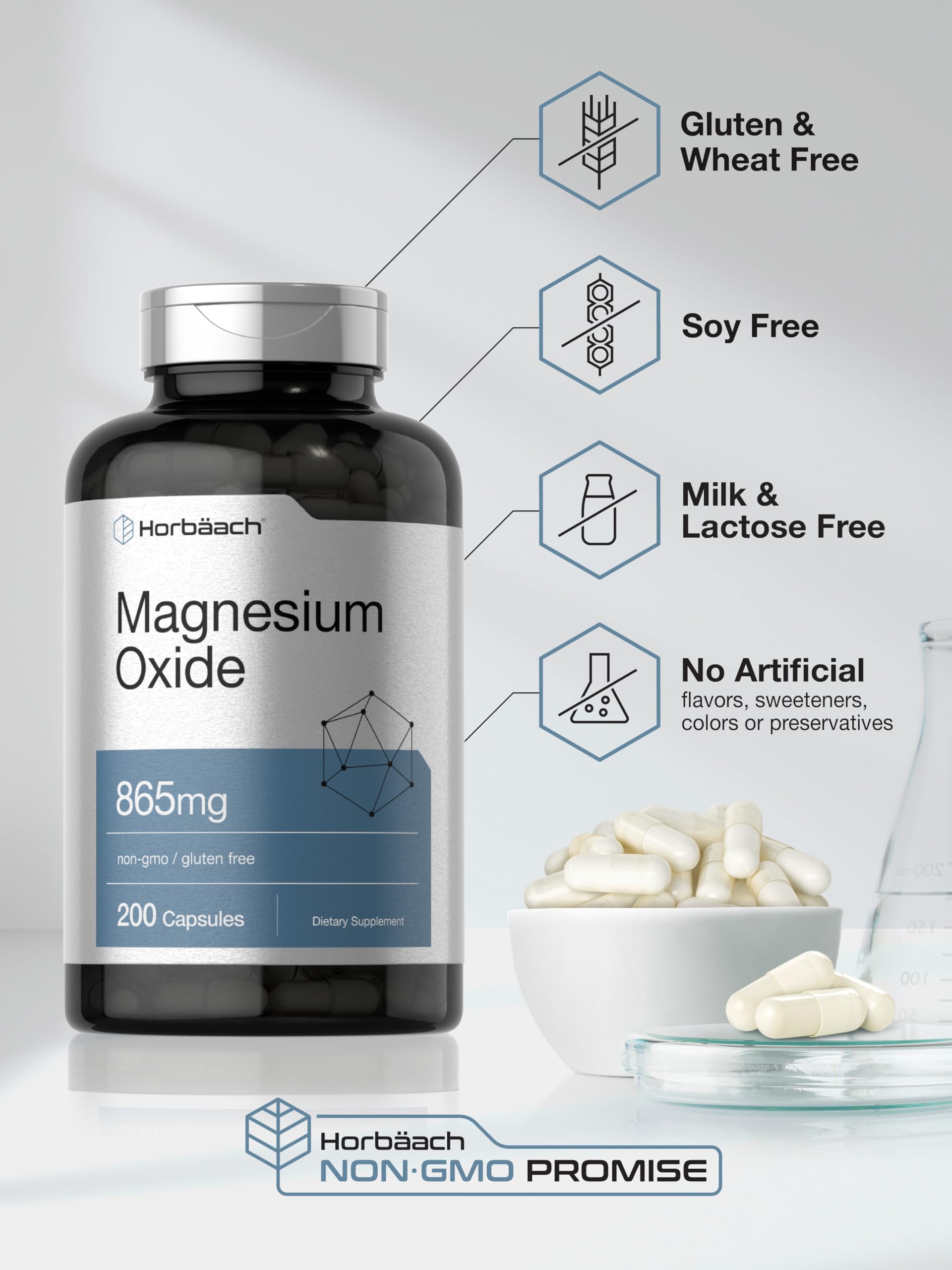 Foto 5 | Suplemento Horbäach De Óxido De Magnesio 865 Mg 200 Cápsulas - Venta Internacional.