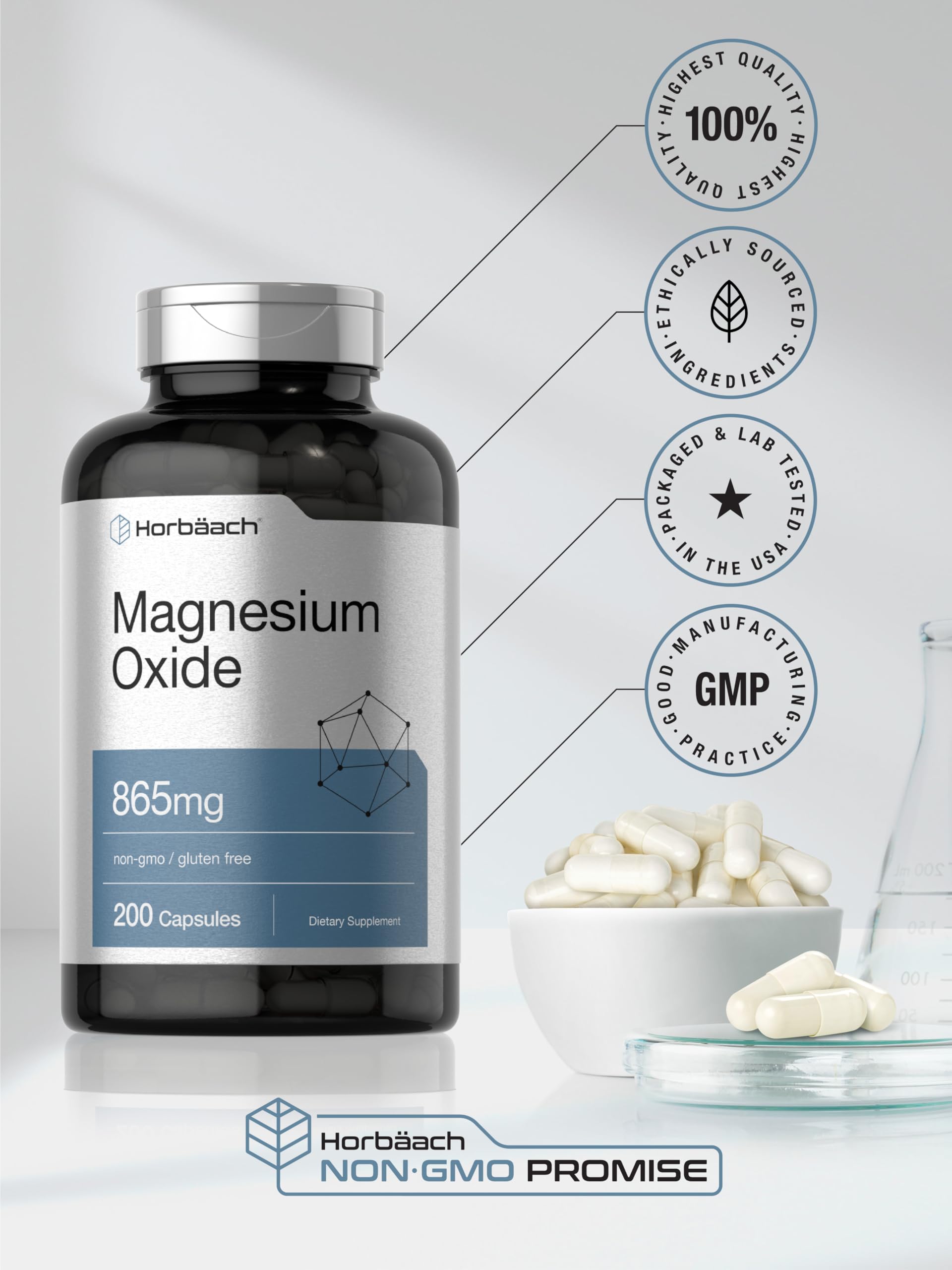 Foto 7 pulgar | Suplemento Horbäach De Óxido De Magnesio 865 Mg 200 Cápsulas - Venta Internacional.