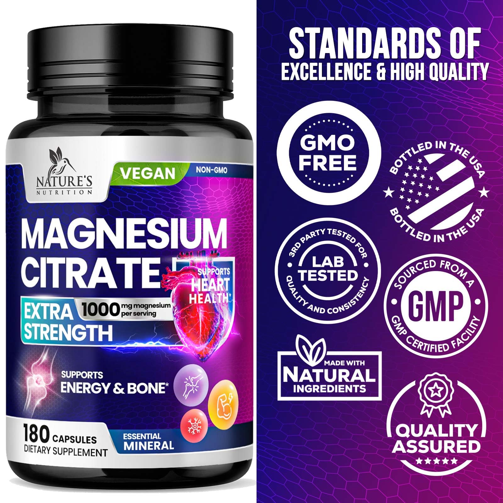 Foto 5 pulgar | Suplemento de Magnesio Nature's Nutrition 1000 Mg 180 Cápsulas - Venta Internacional
