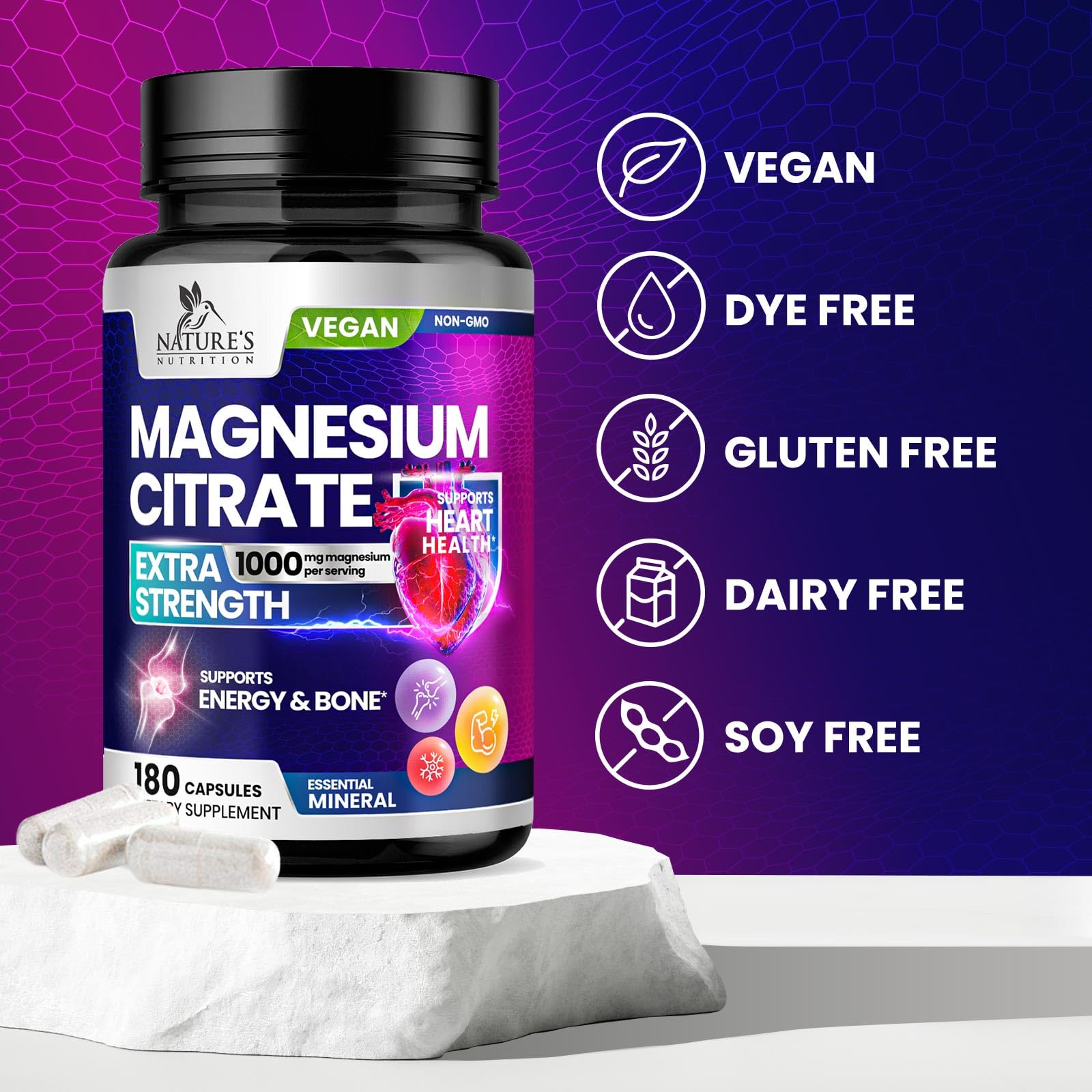 Foto 7 pulgar | Suplemento de Magnesio Nature's Nutrition 1000 Mg 180 Cápsulas - Venta Internacional