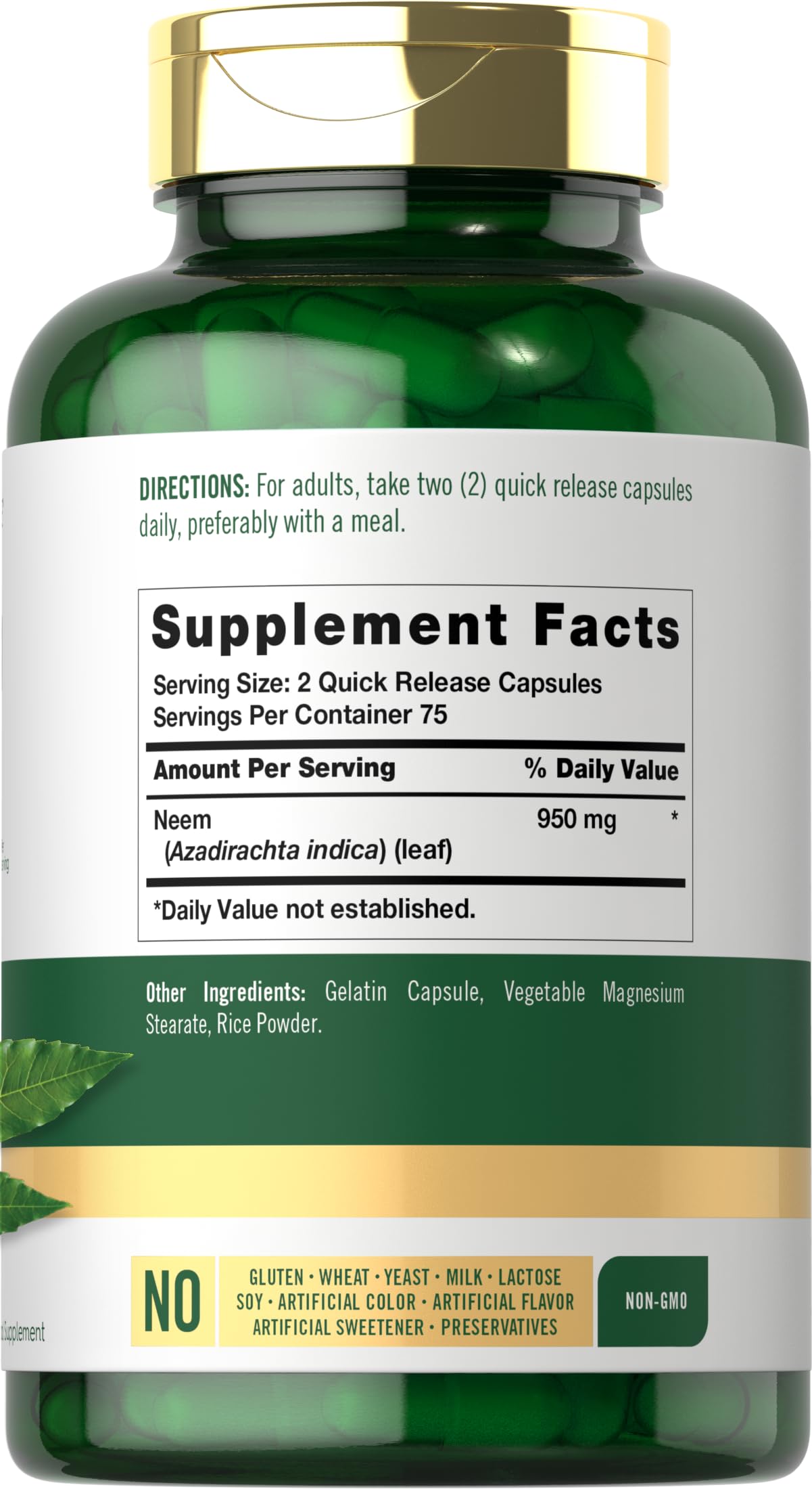 Foto 3 pulgar | Suplemento Carlyle Neem Leaf 950 Mg 150 Cápsulas En Polvo - Venta Internacional.