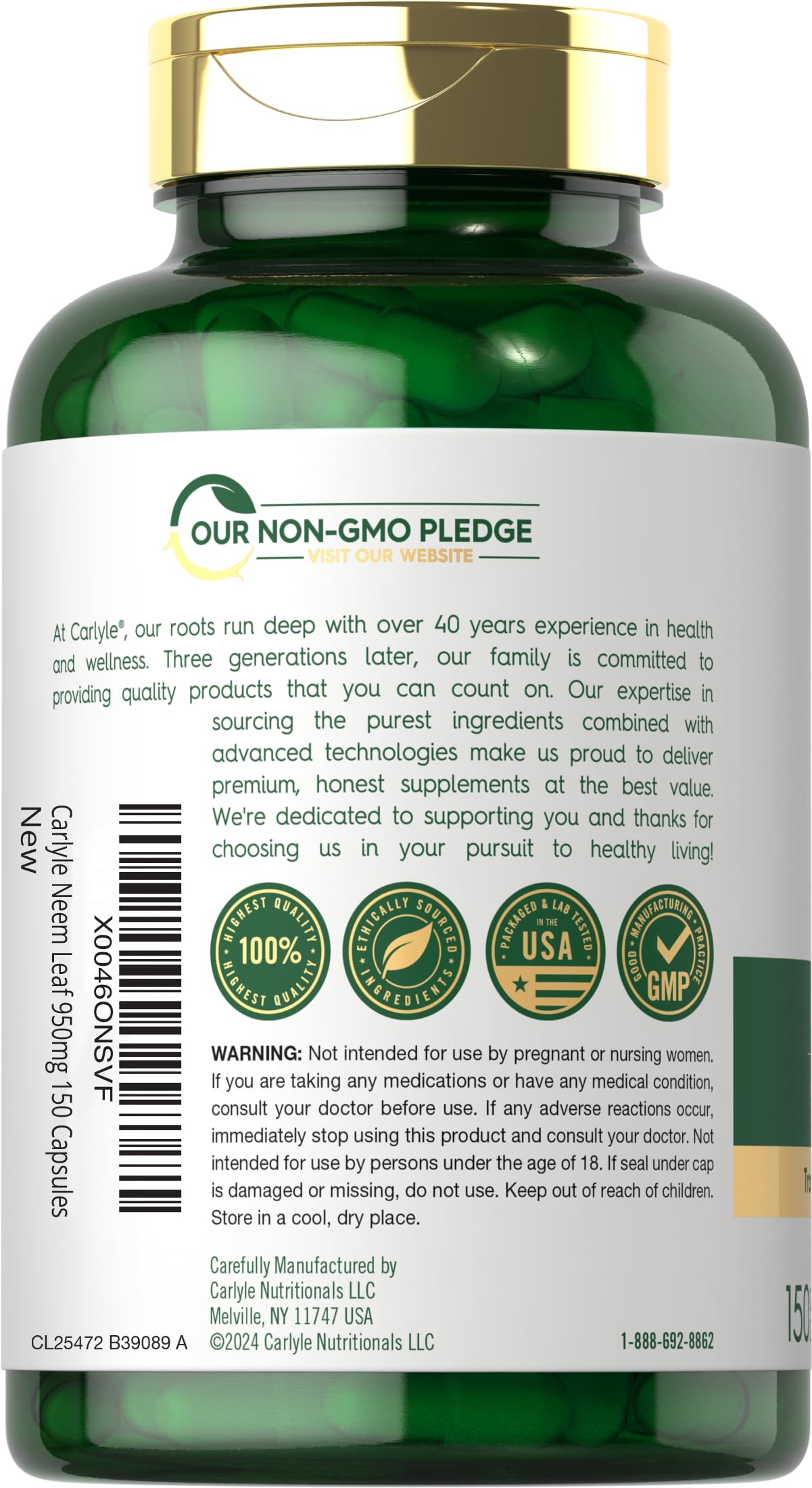Foto 4 pulgar | Suplemento Carlyle Neem Leaf 950 Mg 150 Cápsulas En Polvo - Venta Internacional.