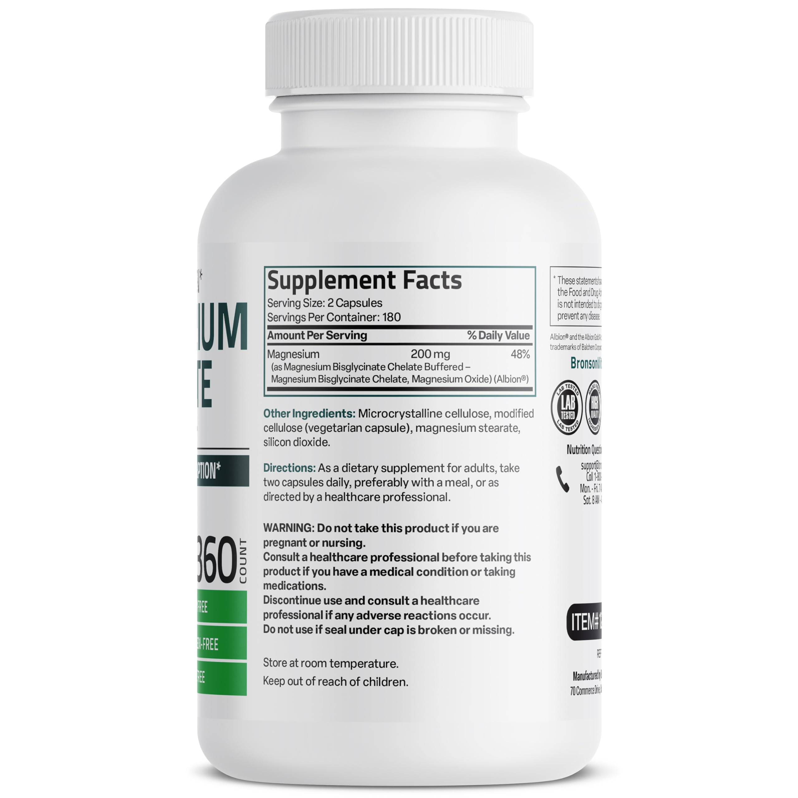 Foto 3 pulgar | Suplemento de Glicinato de Magnesio Bronson 200 mg 360 Cápsulas - Venta Internacional