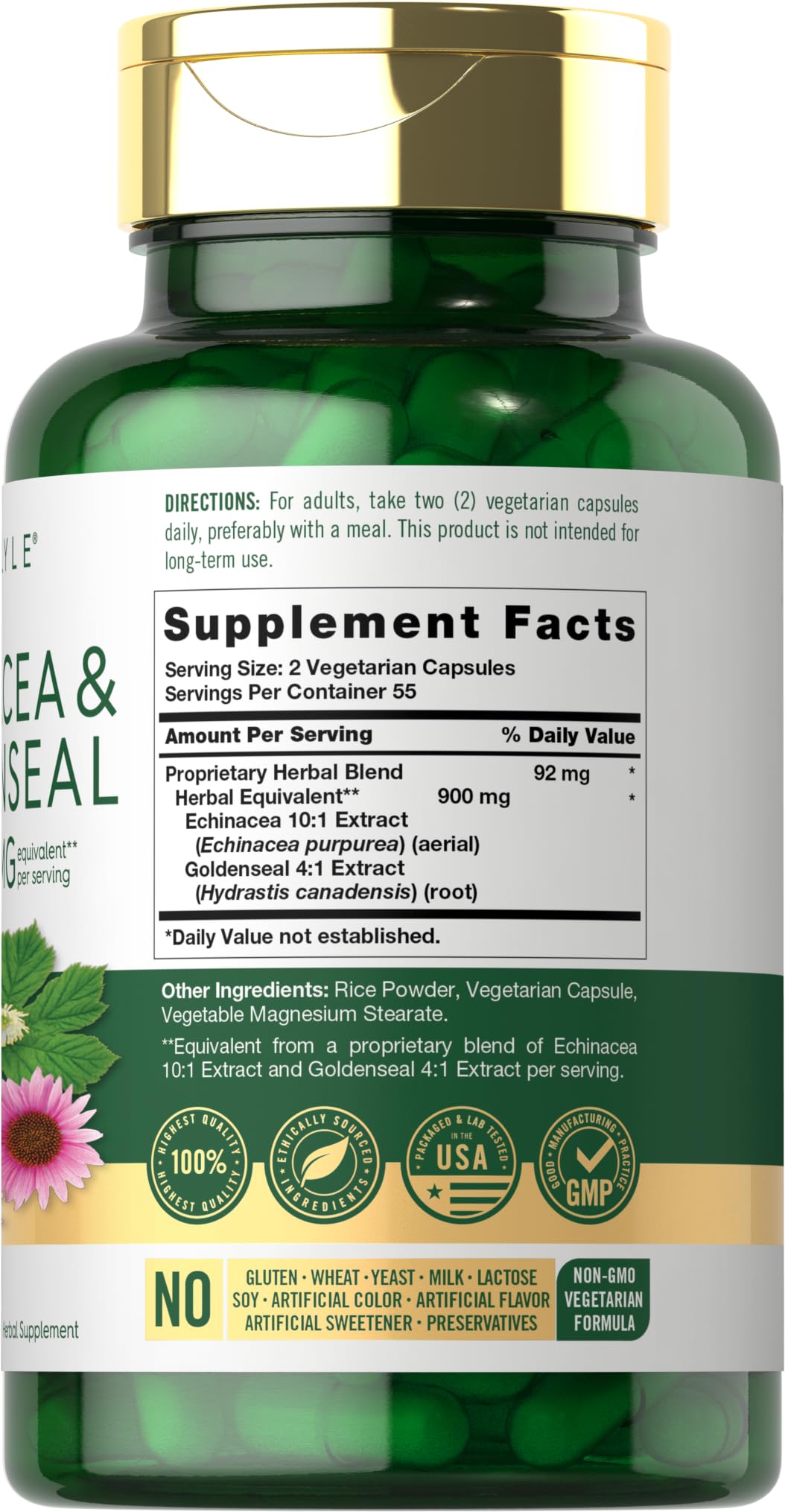 Foto 3 pulgar | Suplemento Carlyle Echinacea Goldenseal En Cápsulas 900 Mg 110 Unidades - Venta Internacional.